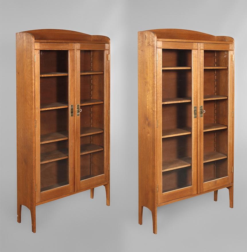 Glass Antique Oak Library Bookcases Set of Four German Aesthetic Movement, circa 1920