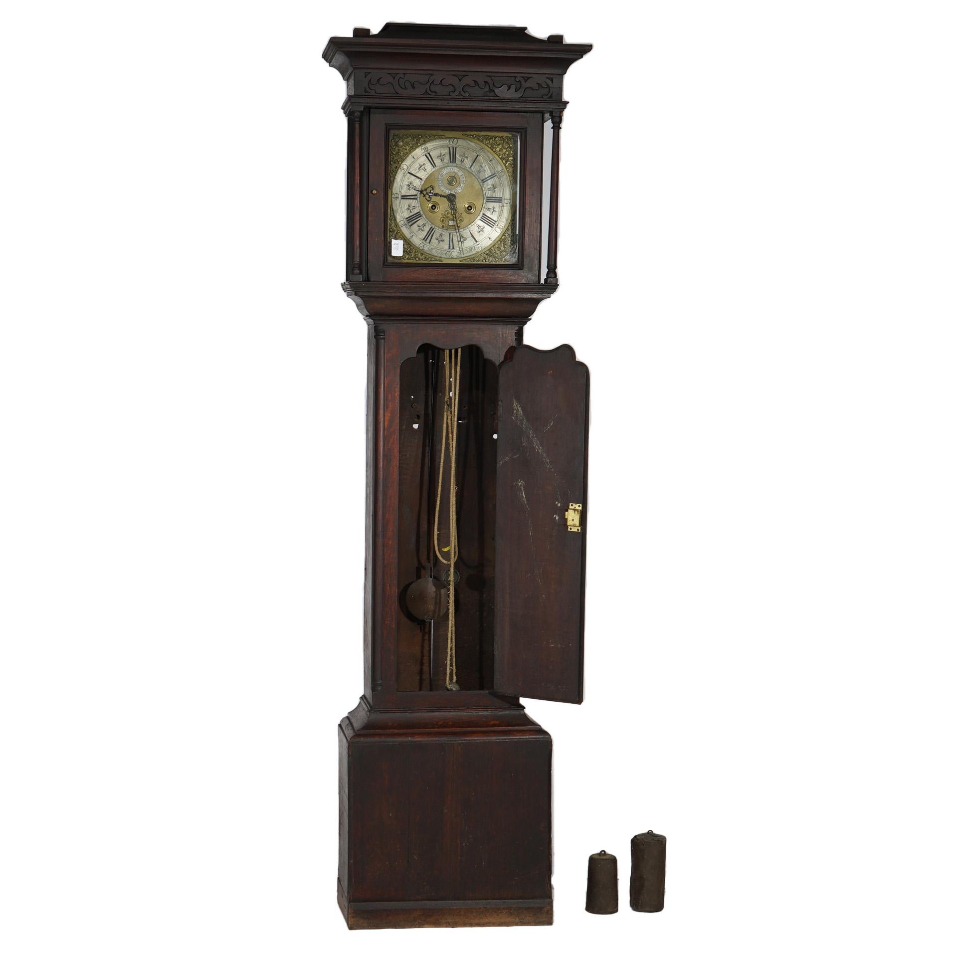 Antique Oak Longcase Clock, John Royles, As-Is, 18th C  2