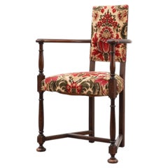 Antiker Eichenstuhl im Louis XIII-Stil mit floraler Polsterung, Frankreich ca. 1890