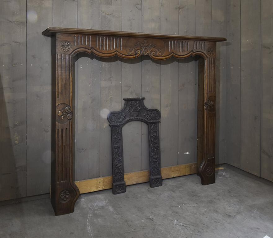 French Antique oak Louis XIV fireplace mantel 19th Century For Sale