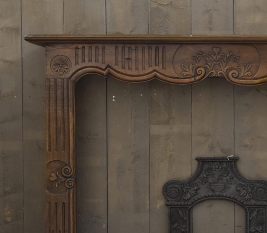 Mid-19th Century Antique oak Louis XIV fireplace mantel 19th Century For Sale
