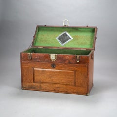 Antique Oak Machinist Tool Chest with Leather Handle C1920