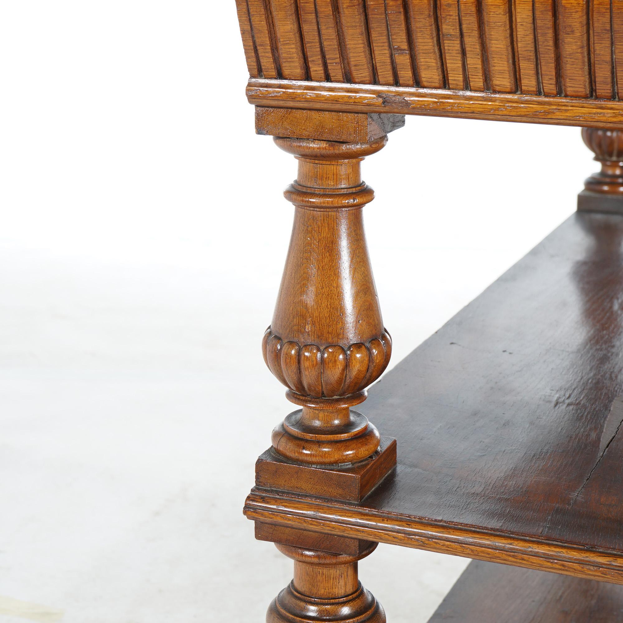 Antique Oak Marble Top Server with Mirrored Back Splash & Spindled Rail C1900 For Sale 11