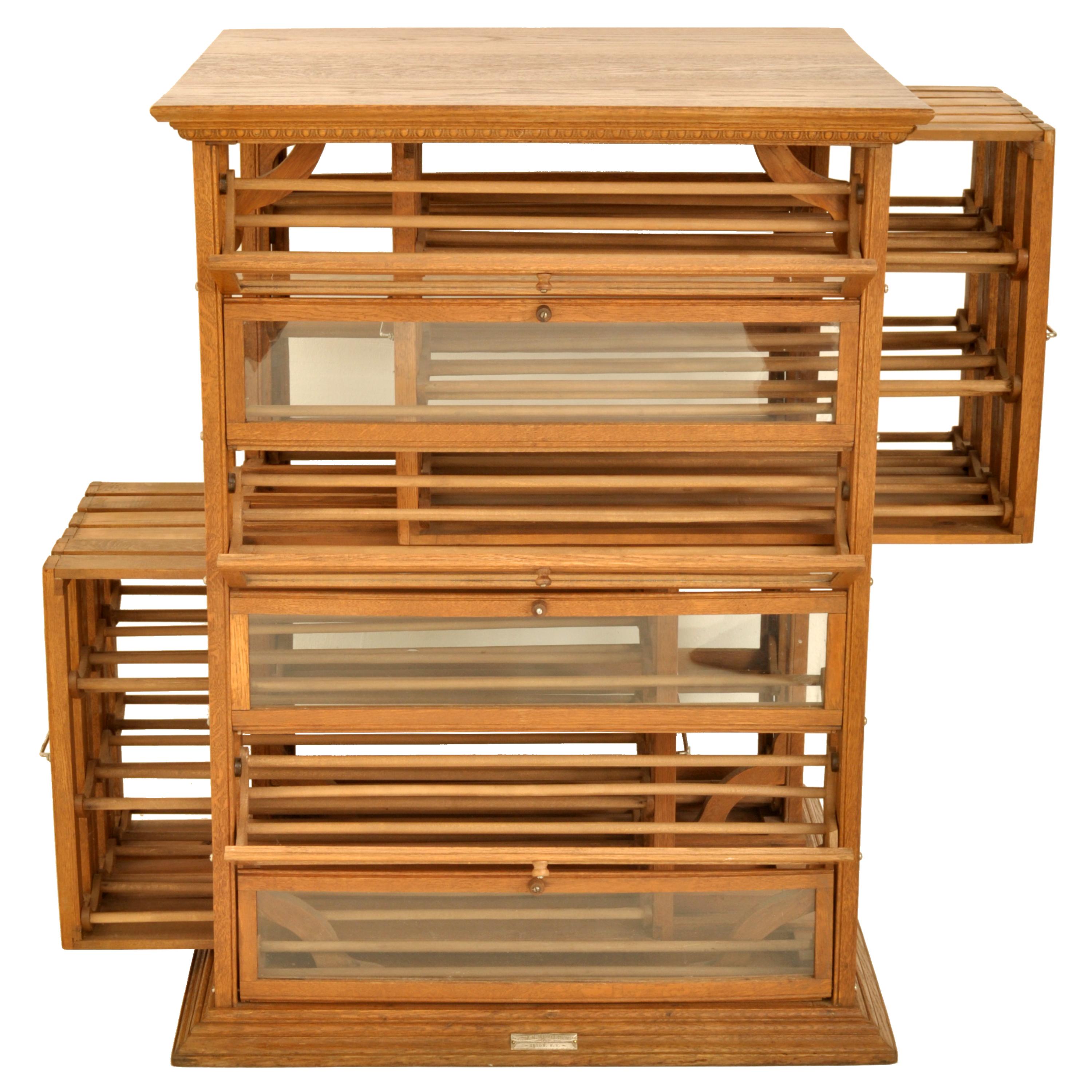 American Antique Oak Mercantile Store Ribbon Spool Wine Cabinet A N Russell New York 1900
