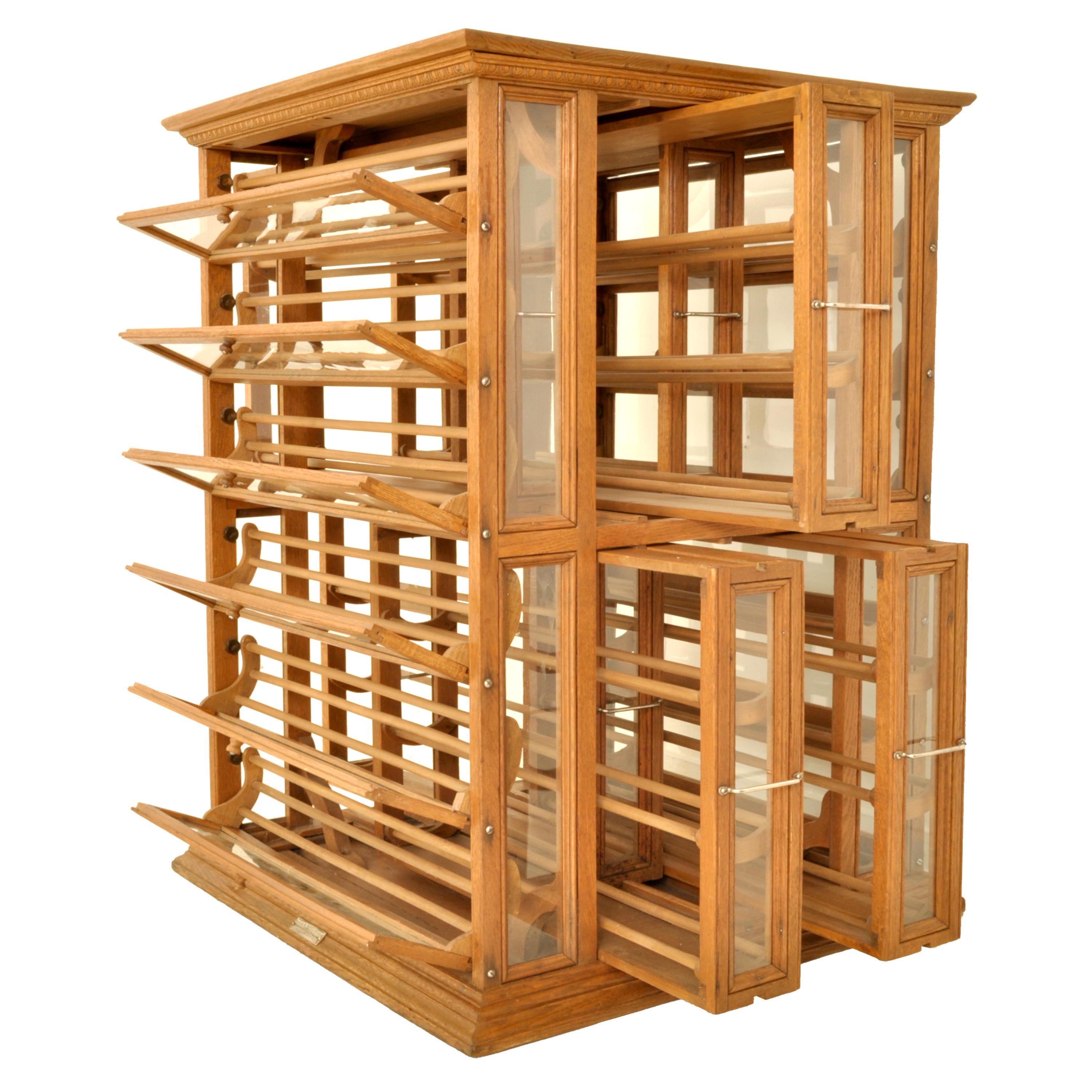 Antique Oak Mercantile Store Ribbon Spool Wine Cabinet A N Russell New York 1900 1