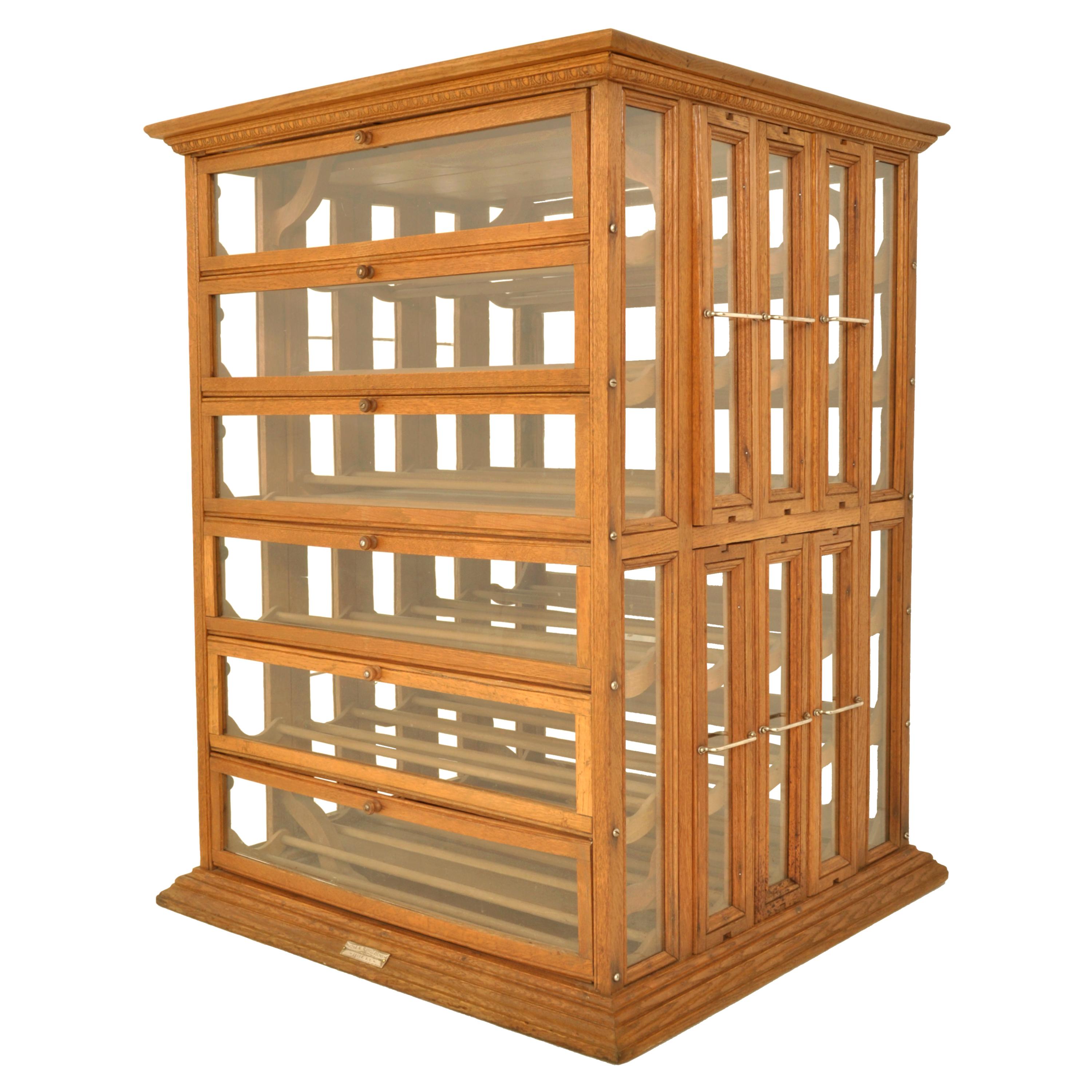 Antique Oak Mercantile Store Ribbon Spool Wine Cabinet A N Russell New York 1900