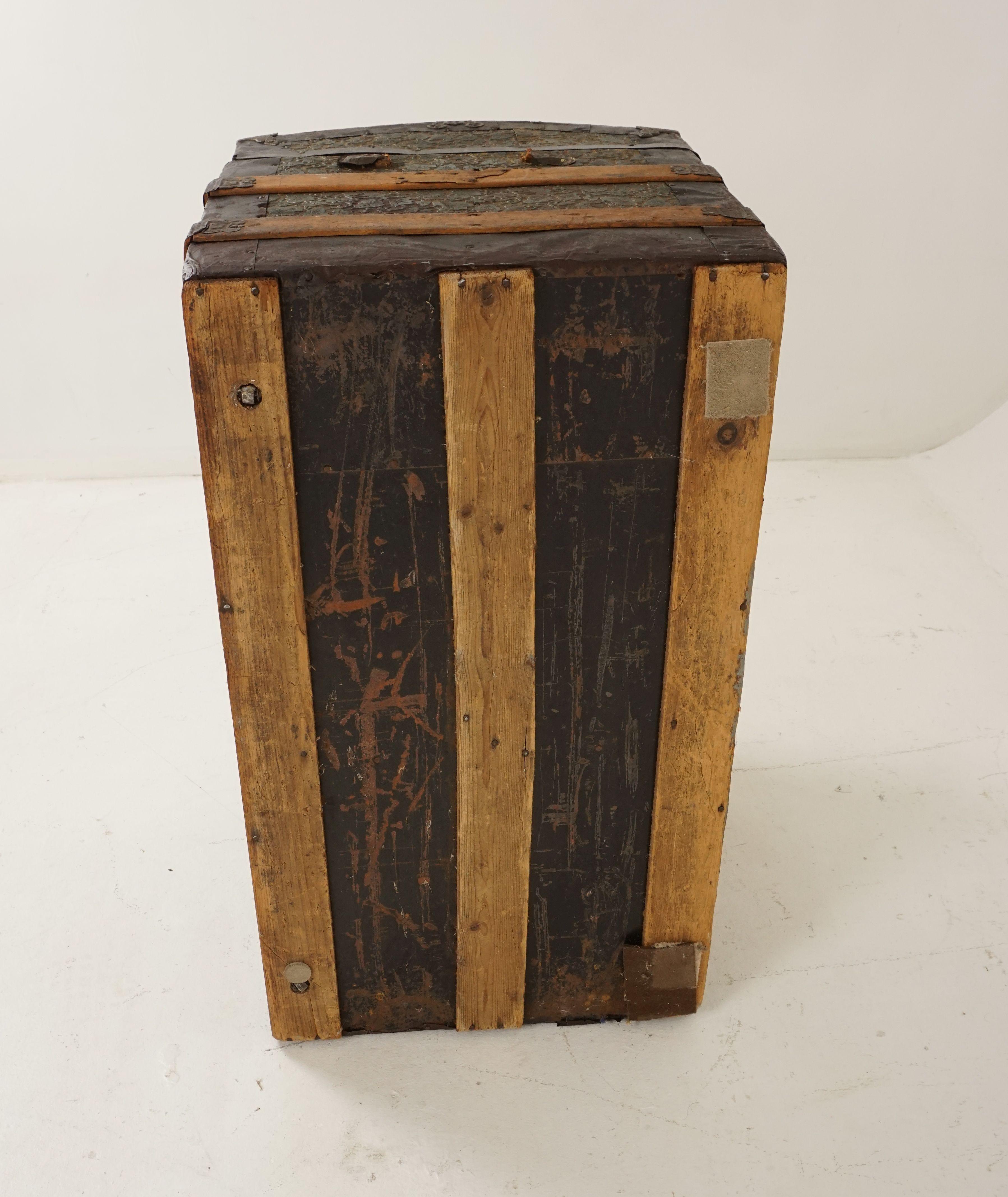 Antique Oak and Metal Dome Topped Trunk, Chest, American 1920, H113 For Sale 3