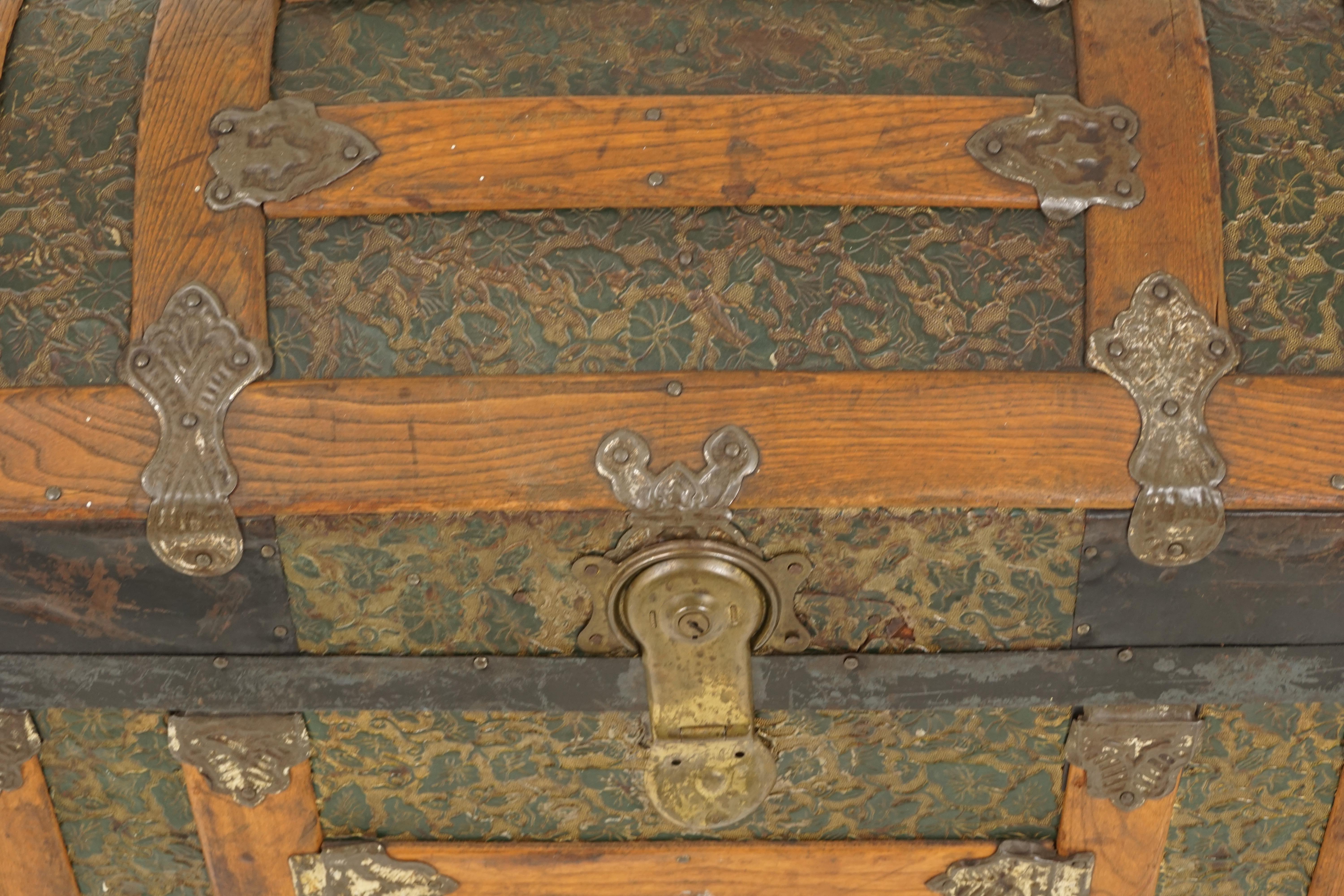 Scottish Antique Oak and Metal Dome Topped Trunk, Chest, American 1920, H113 For Sale