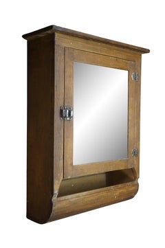 Antique Oak Mirrored Bathroom Apothecary Medicine Cabinet Cupboard 26"