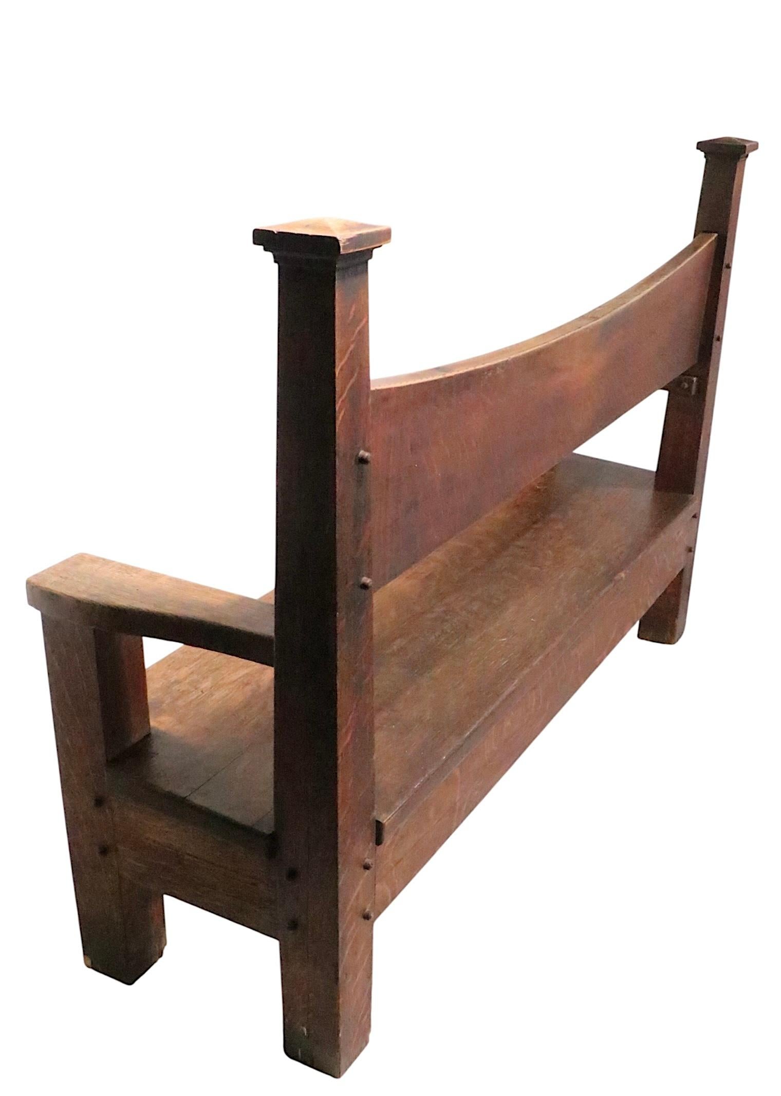 Antique Oak Mission Arts and Crafts  Gothic Style Bench Settee c. 1900/1930's For Sale 5