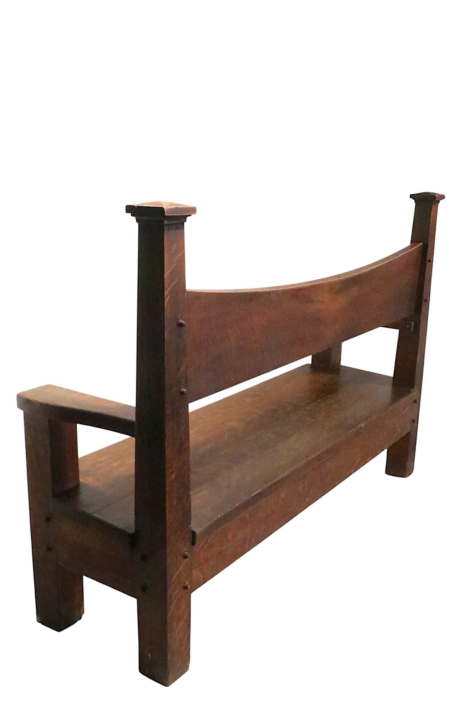 Antique Oak Mission Arts and Crafts  Gothic Style Bench Settee c. 1900/1930's For Sale 6