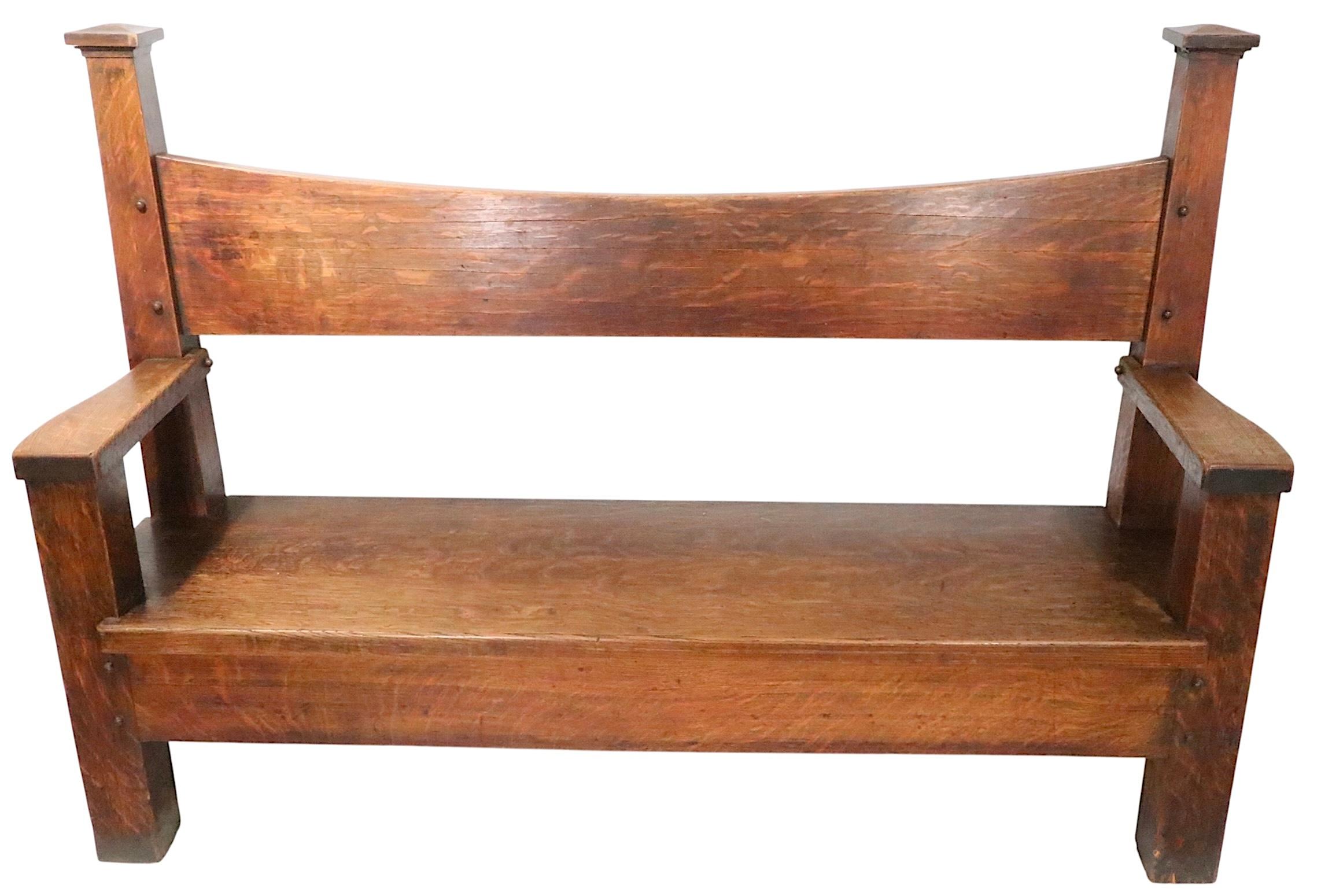 Antique Oak Mission Arts and Crafts  Gothic Style Bench Settee c. 1900/1930's For Sale 8