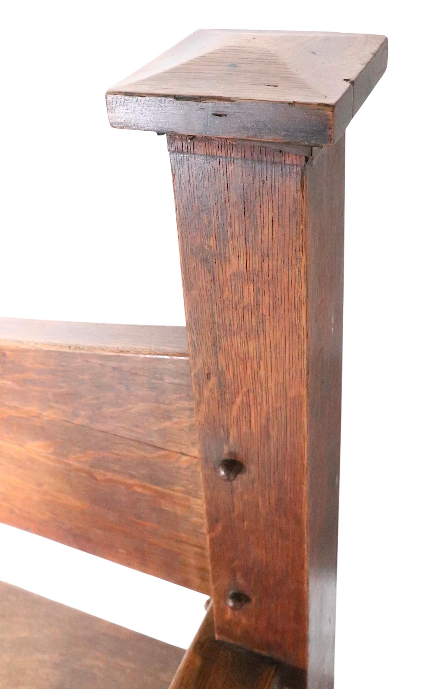 Antique Oak Mission Arts and Crafts  Gothic Style Bench Settee c. 1900/1930's For Sale 10