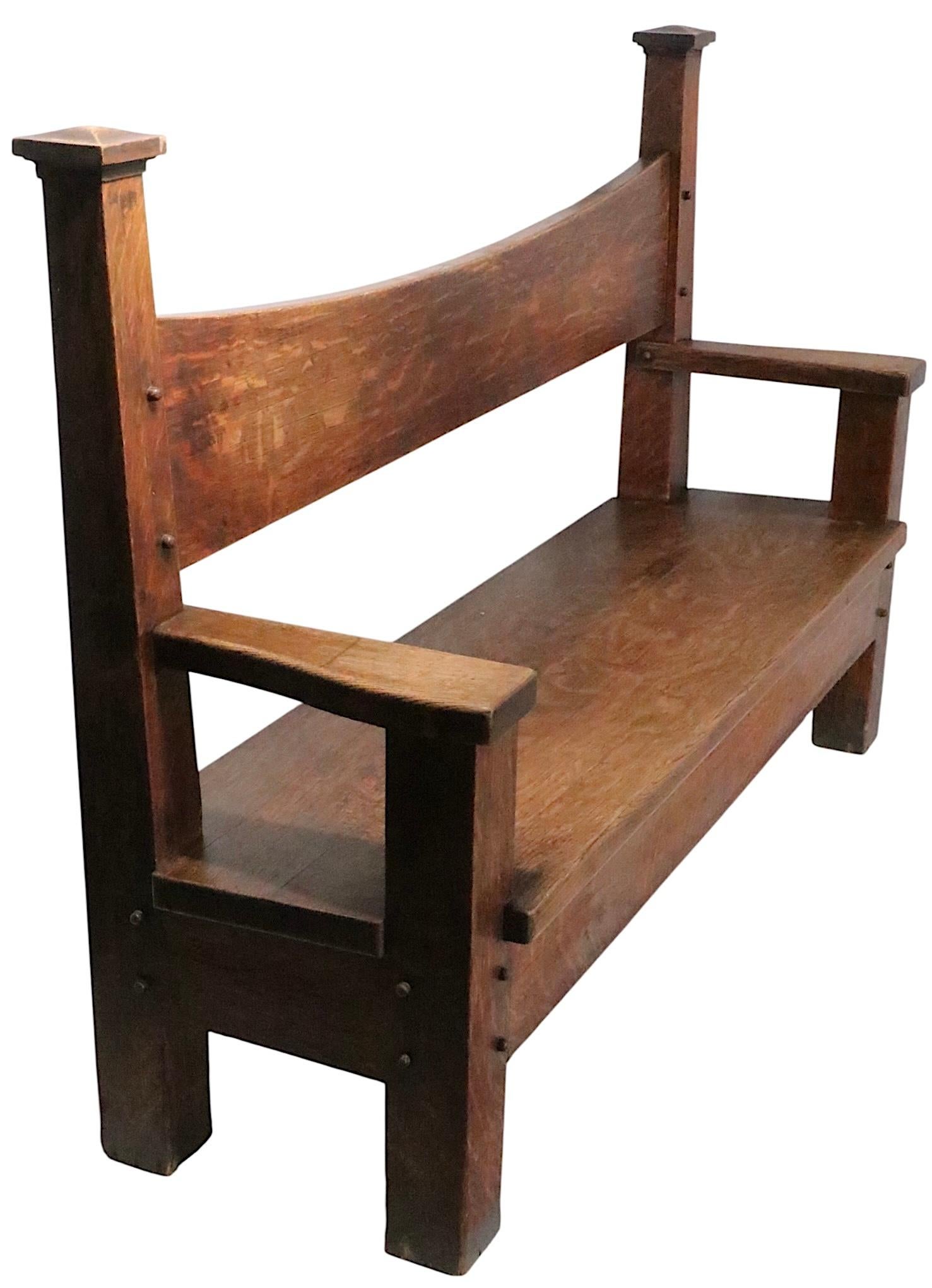 Antique Oak Mission Arts and Crafts  Gothic Style Bench Settee c. 1900/1930's For Sale 12