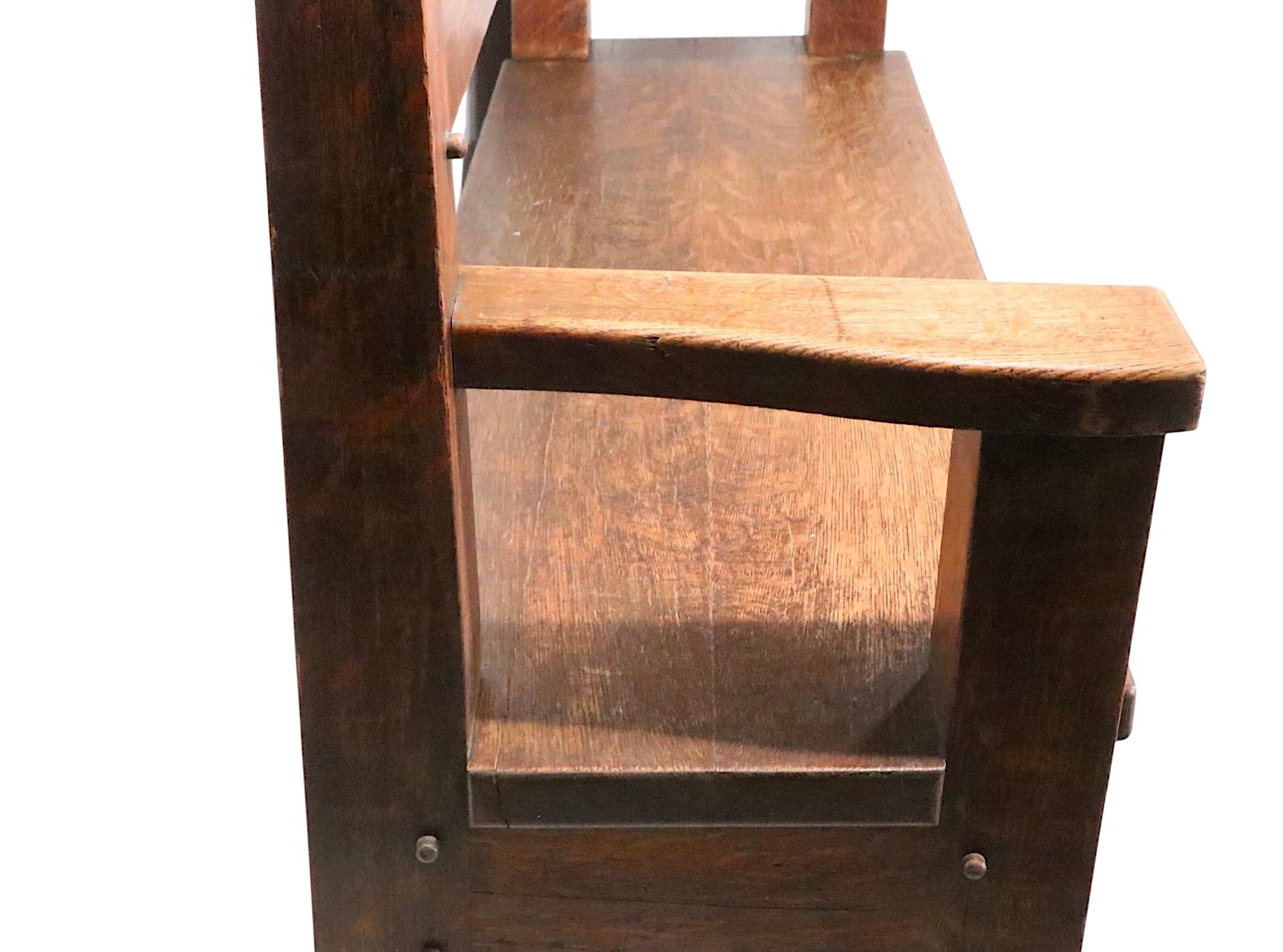 Antique Oak Mission Arts and Crafts  Gothic Style Bench Settee c. 1900/1930's For Sale 13