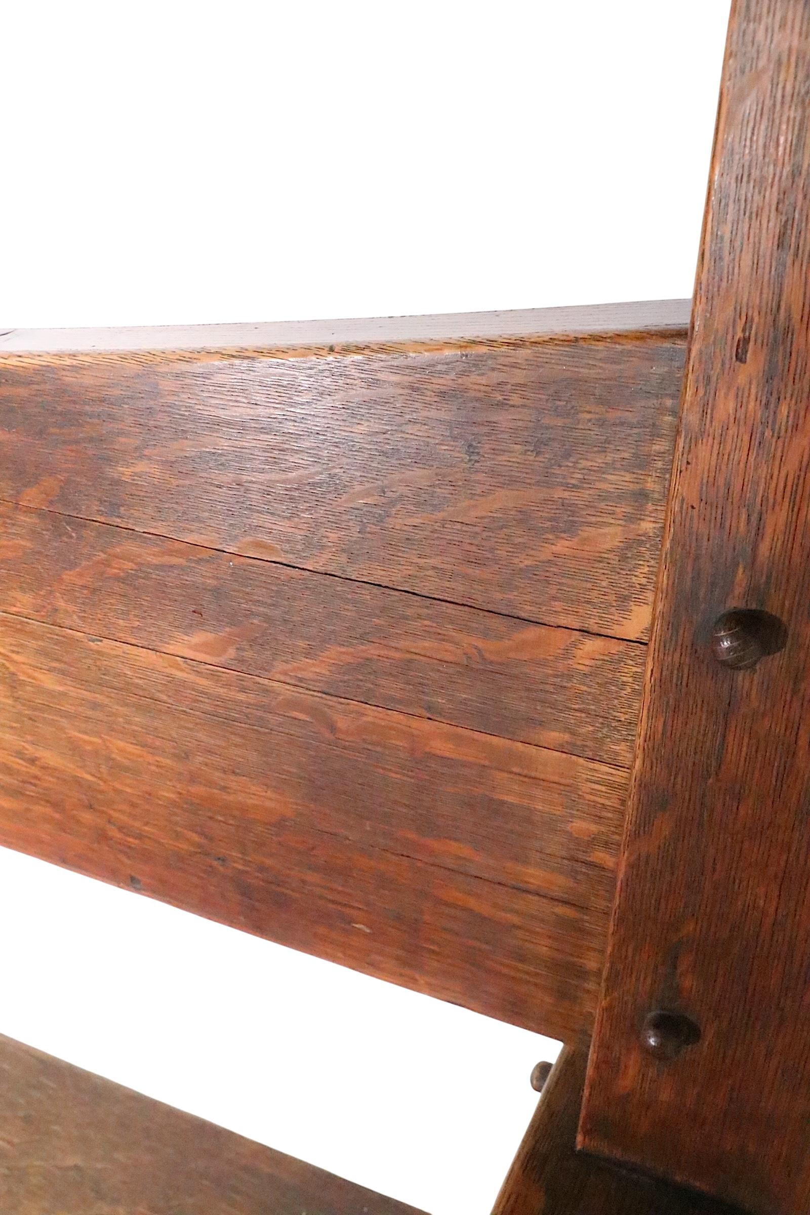 Antique Oak Mission Arts and Crafts  Gothic Style Bench Settee c. 1900/1930's For Sale 14