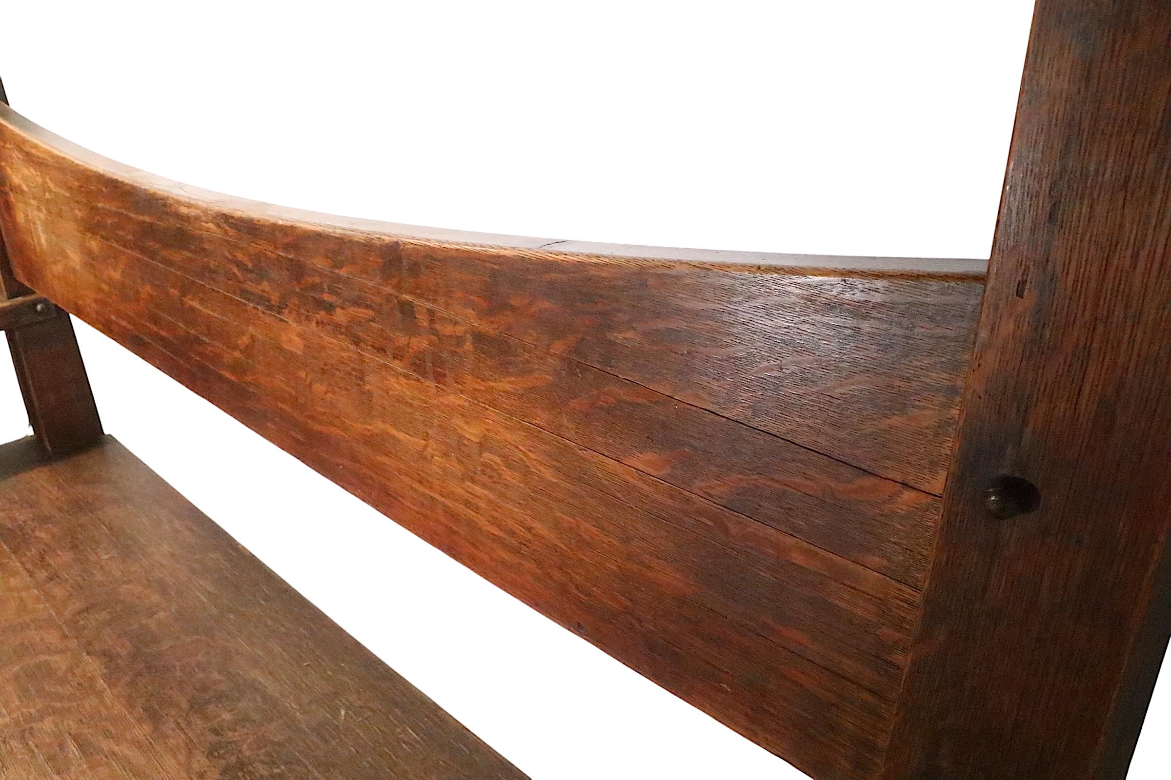 Antique Oak Mission Arts and Crafts  Gothic Style Bench Settee c. 1900/1930's For Sale 15