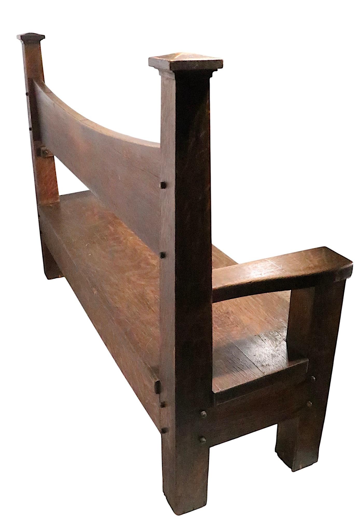 Antique Oak Mission Arts and Crafts  Gothic Style Bench Settee c. 1900/1930's For Sale 1