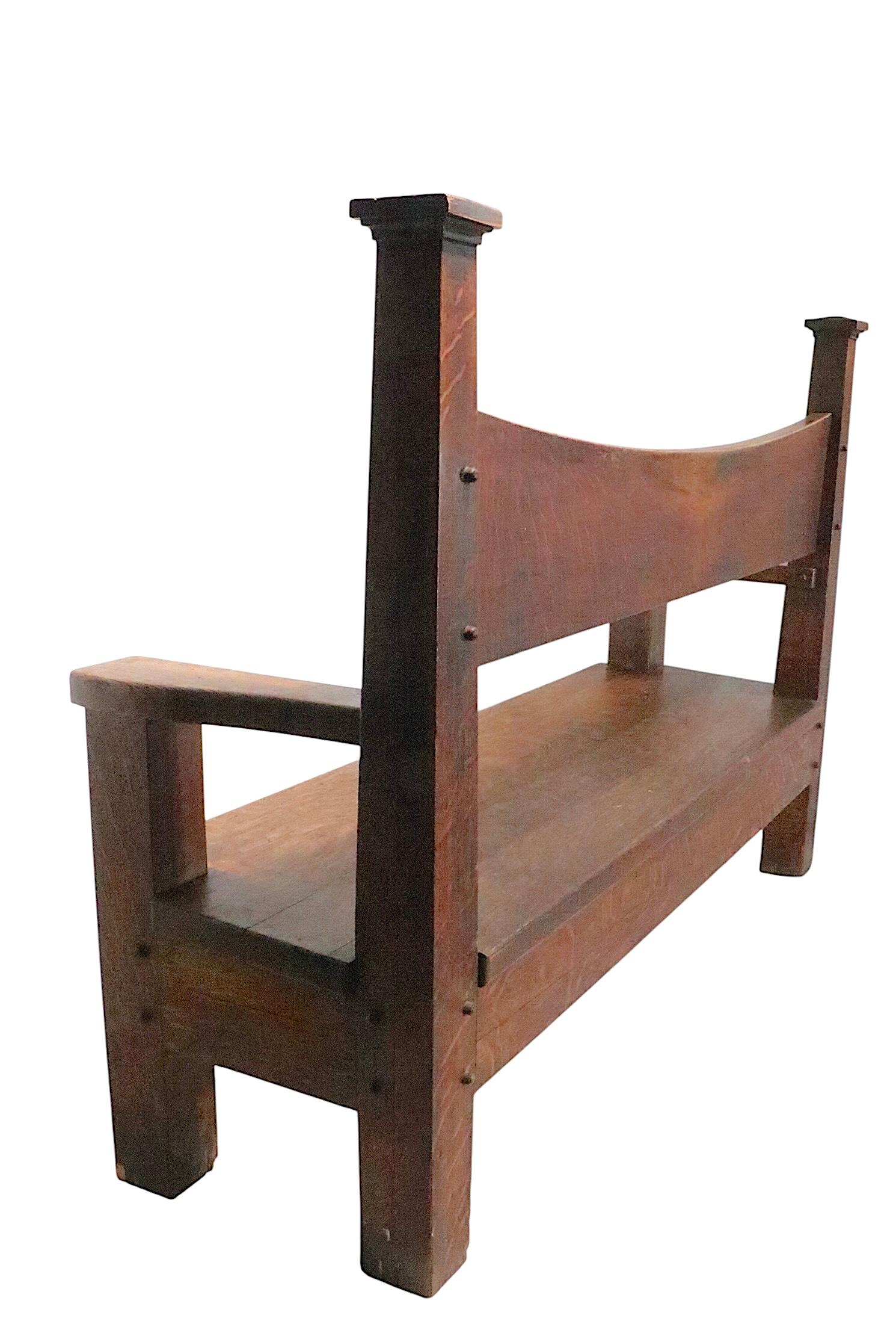 Antique Oak Mission Arts and Crafts  Gothic Style Bench Settee c. 1900/1930's For Sale 3