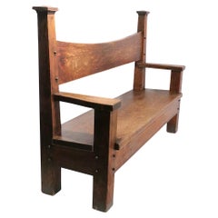 Antique Oak Mission Arts and Crafts  Gothic Style Bench Settee c. 1900/1930's