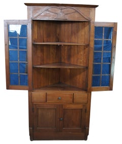 Antique Oak Mission Country Corner Display Cabinet China Curio Cupboard