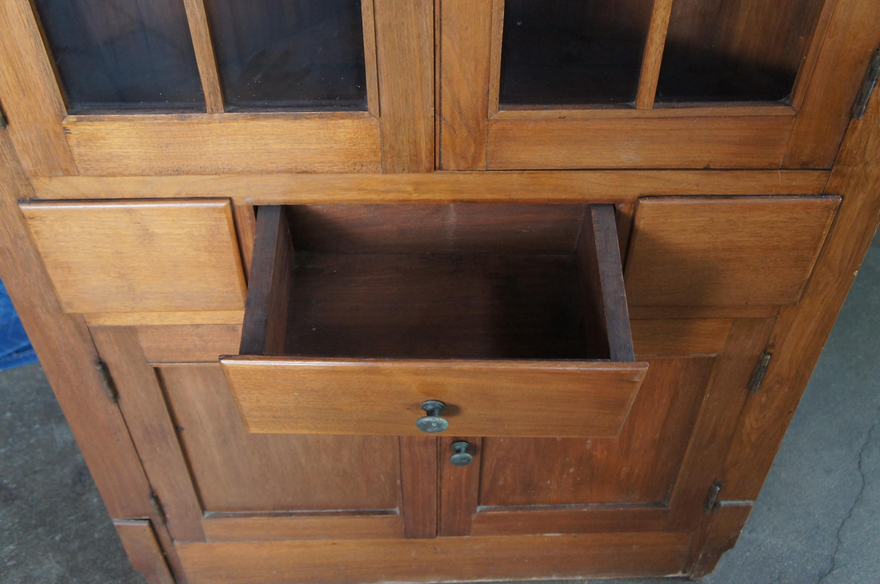 20th Century Antique Oak Mission Country Corner Display Cabinet China Curio Cupboard