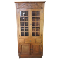 Antique Oak Mission Country Corner Display Cabinet China Curio Cupboard