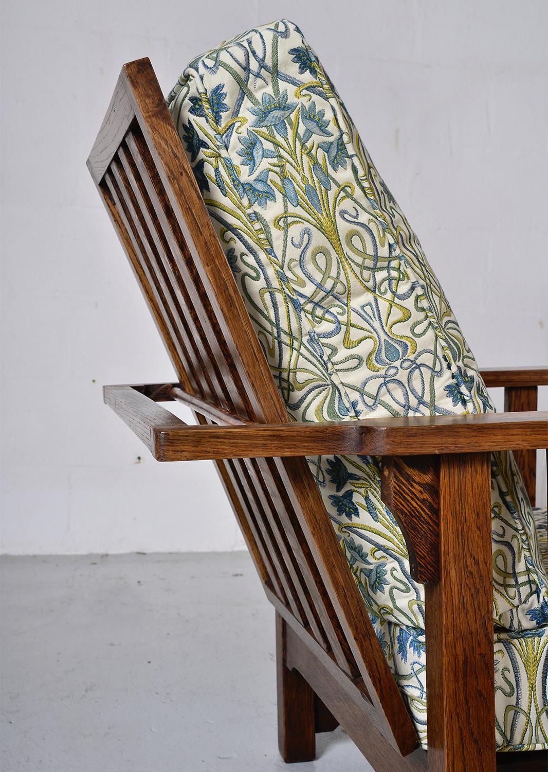 Fabric Antique Oak Morris Chair Recliner Gustav Stickley Mission Eastlake Arts & Crafts