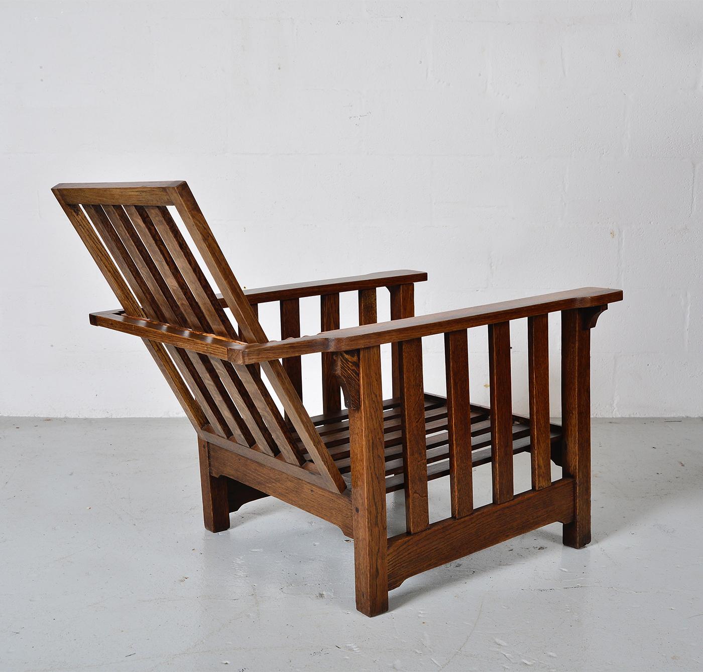 British Antique Oak Morris Chair Recliner Gustav Stickley Mission Eastlake Arts & Crafts