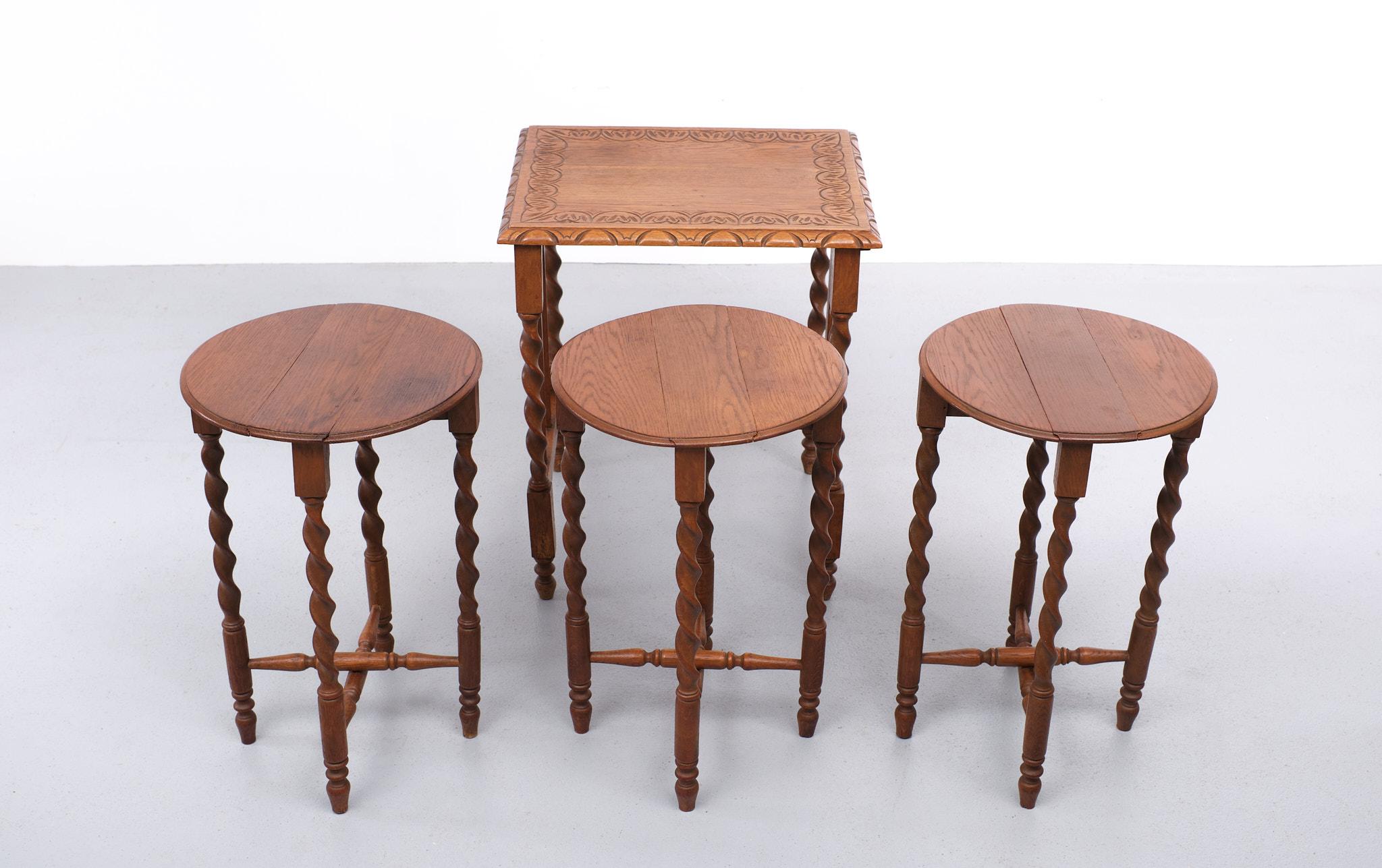 Victorian Antique Oak Nesting Tables, 1930s