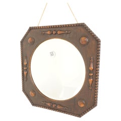 Antique Oak Octagonal Bevelled Hanging Wall Mirror, Scotland 1920, H610