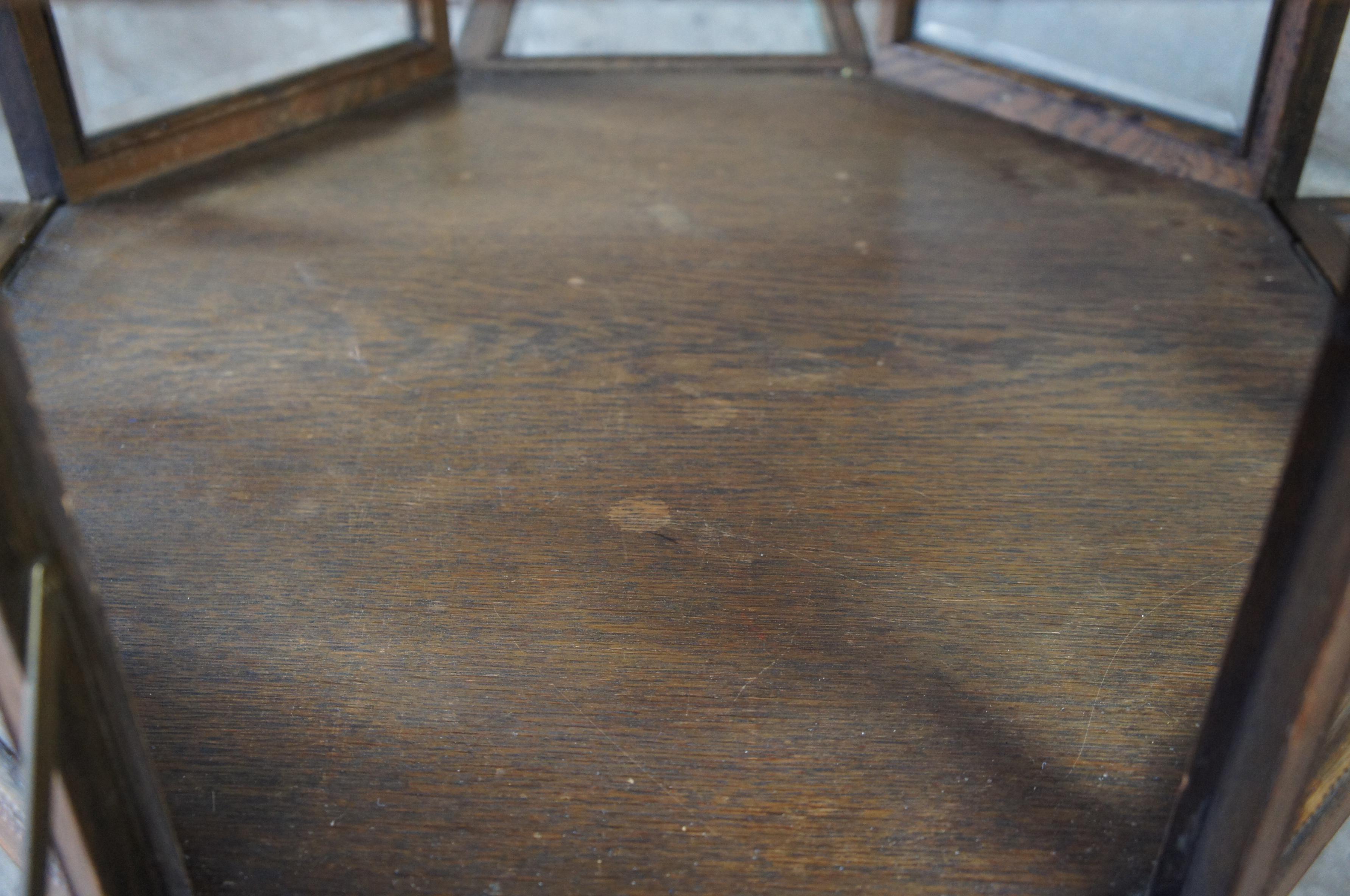 Antique Oak Octagonal Rotating Showcase Vitrine Bijouterie Display Cabinet Table 1