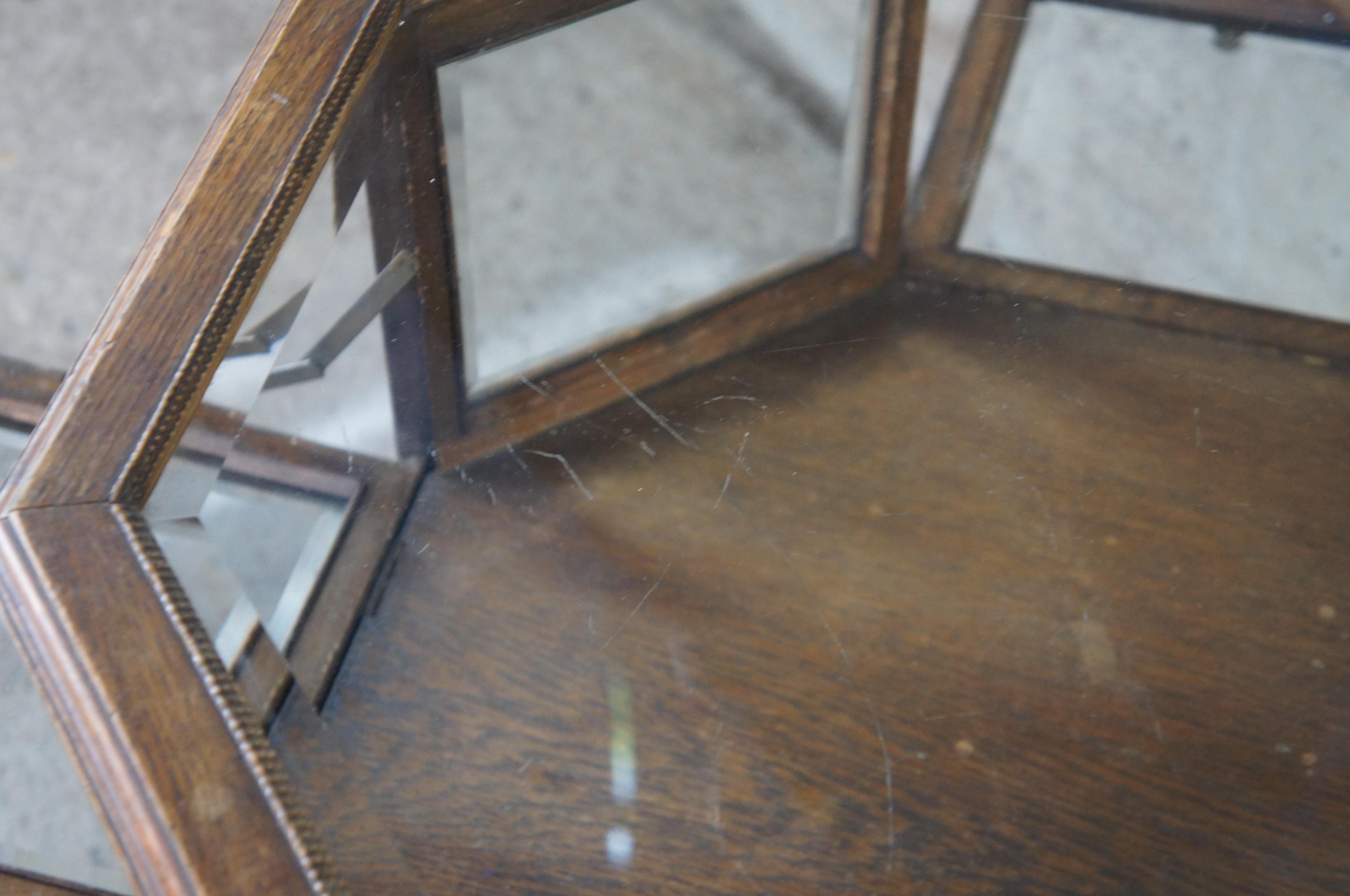 Antique Oak Octagonal Rotating Showcase Vitrine Bijouterie Display Cabinet Table 2