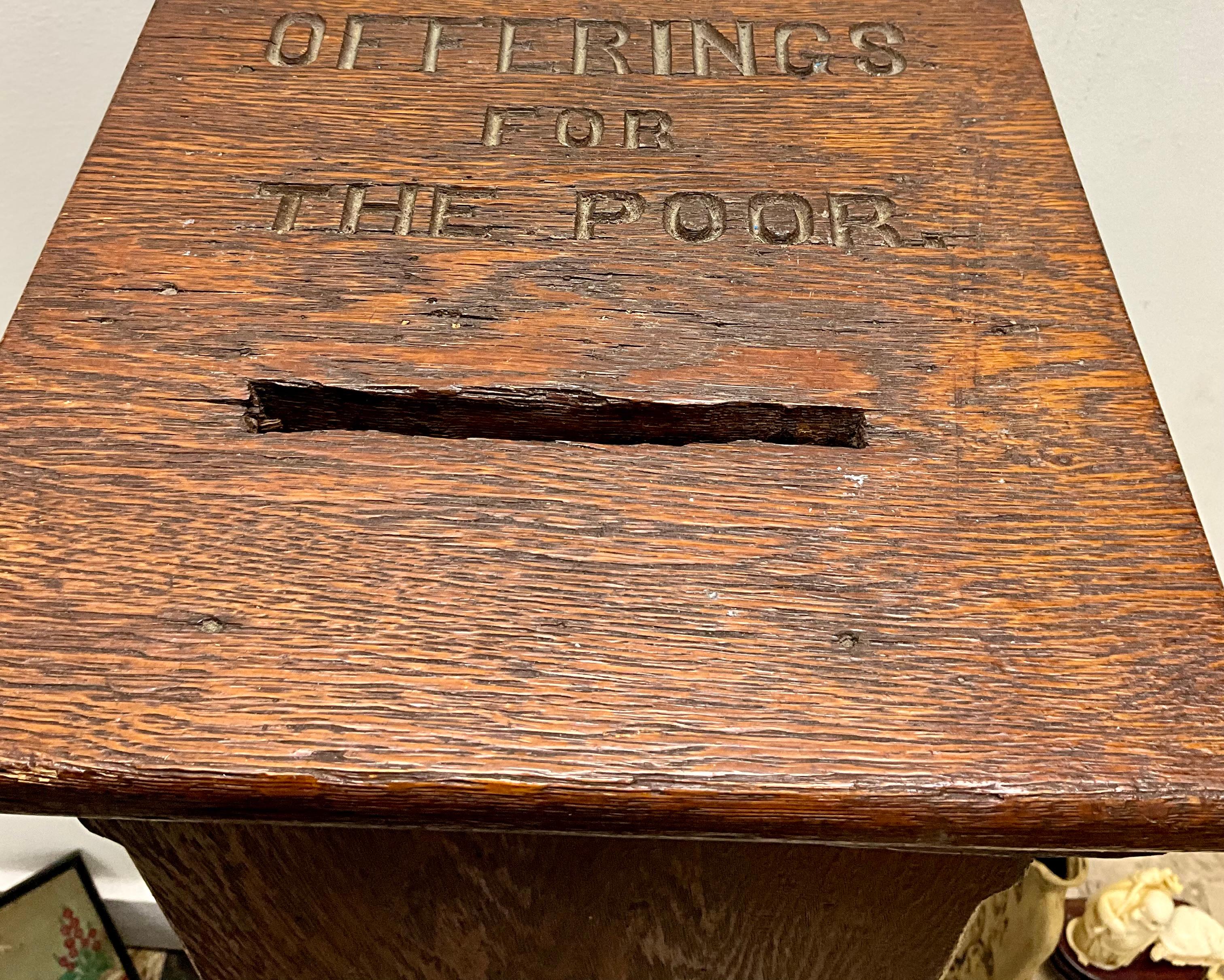 Antique Oak Offering Box for the Poor 5