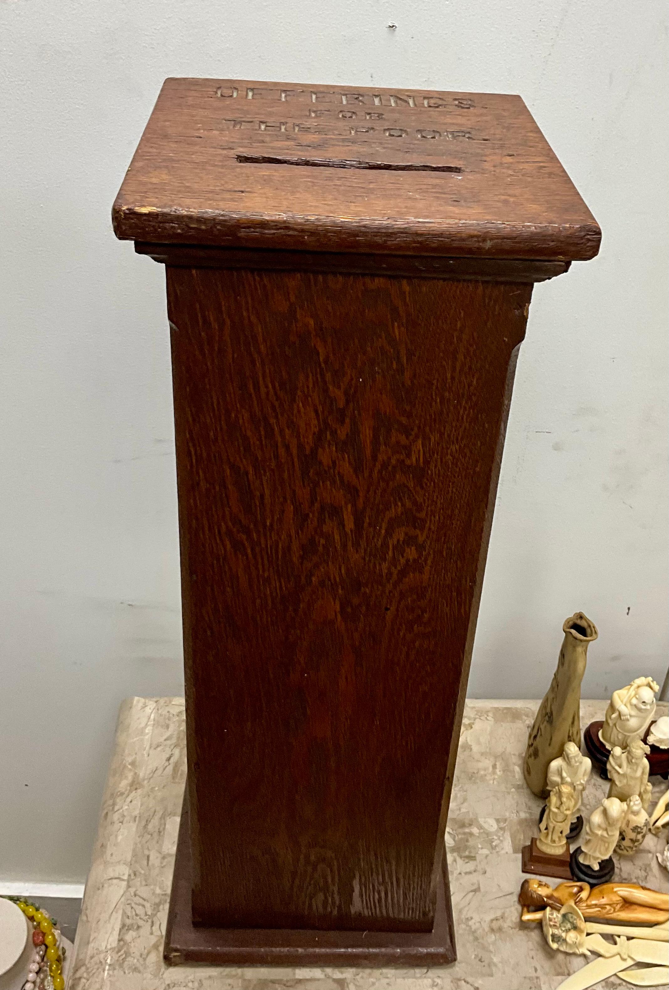Antique Oak Offering Box for the Poor 6