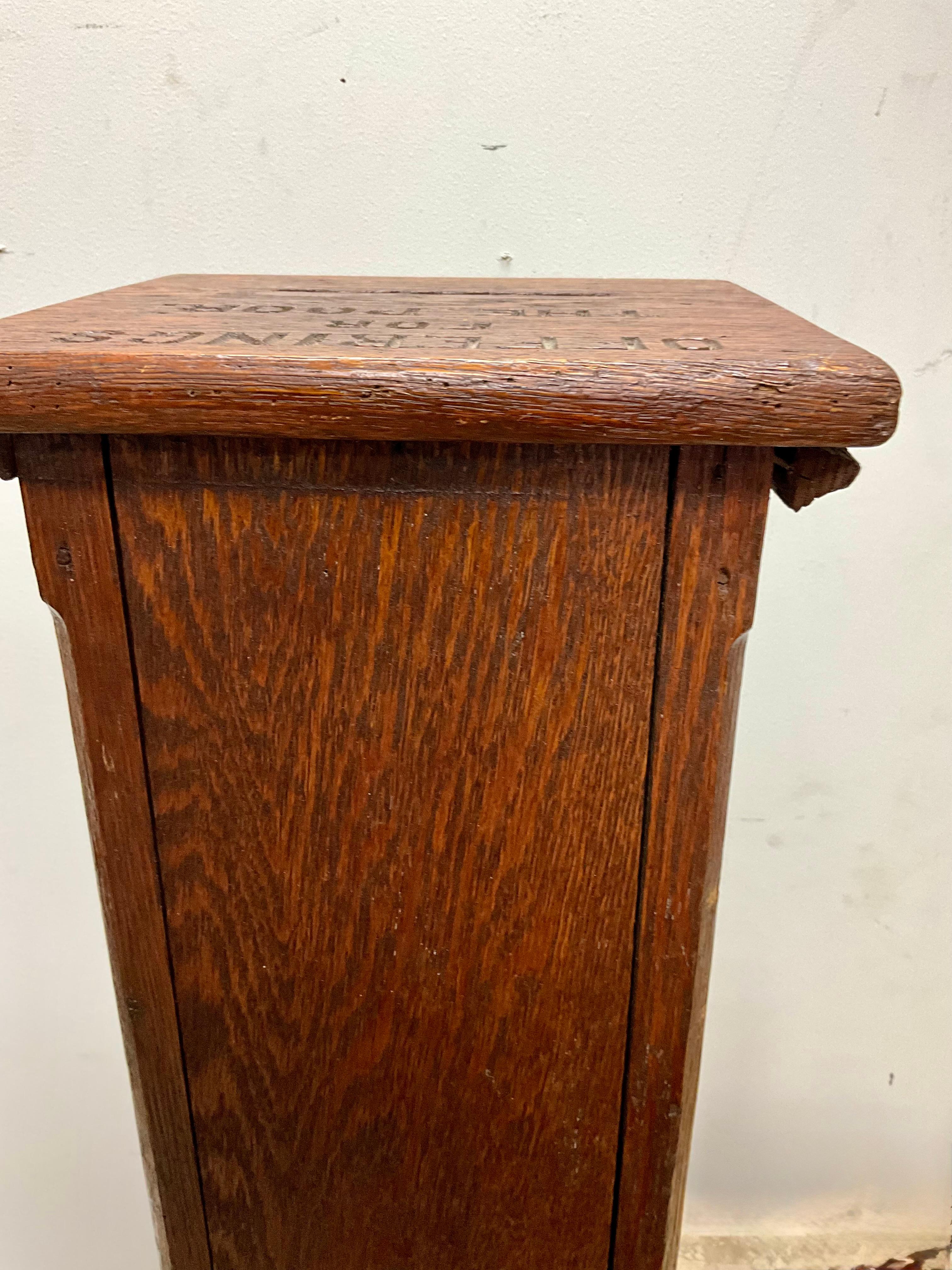 Antique Oak Offering Box for the Poor 2
