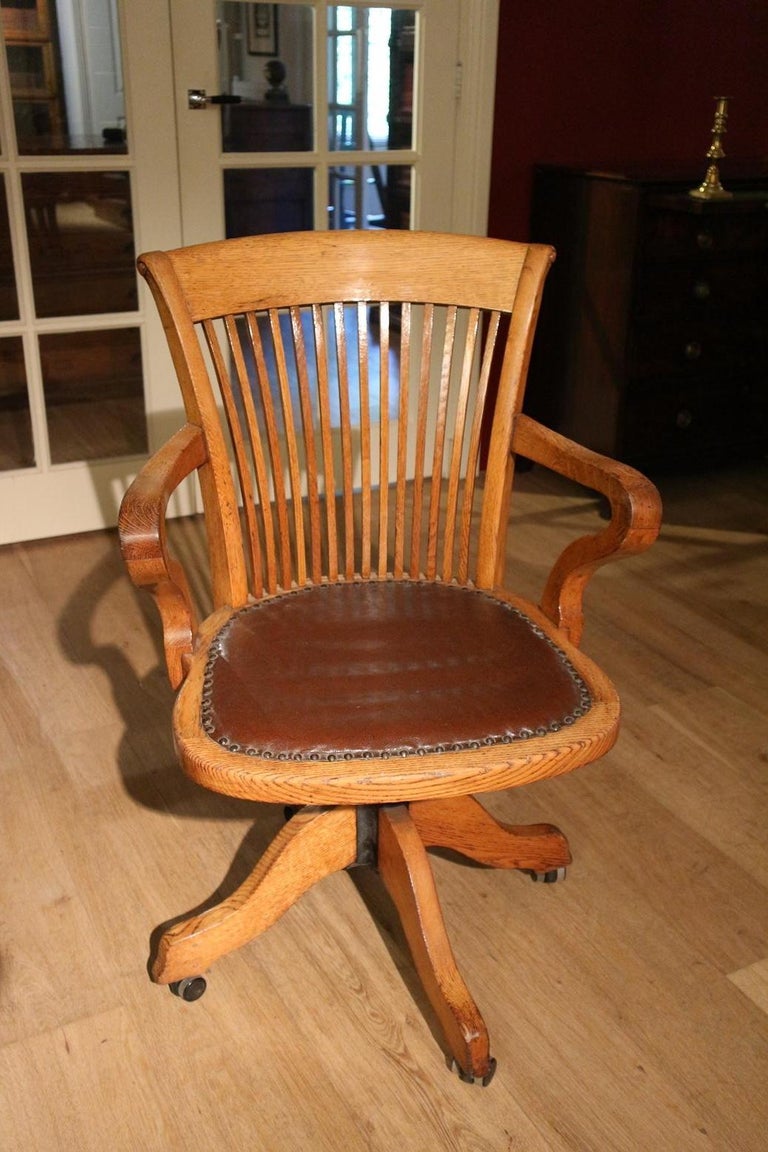 Antique Oak Office Chair For Sale at 1stDibs