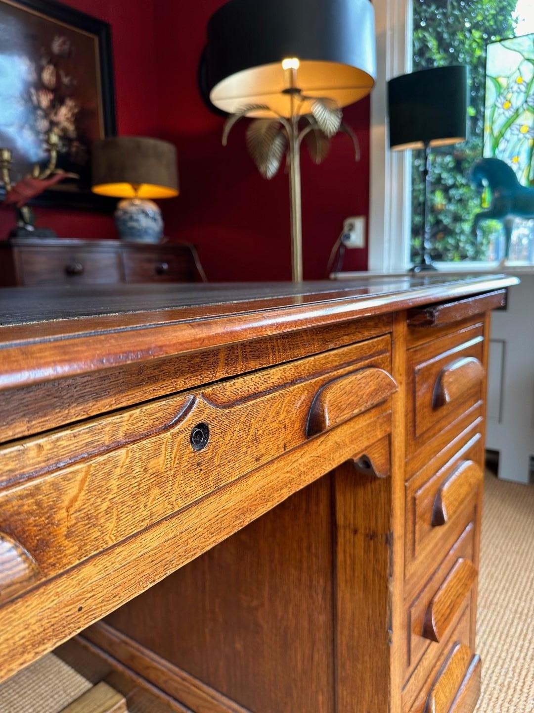 Antique oak partner desk For Sale 5