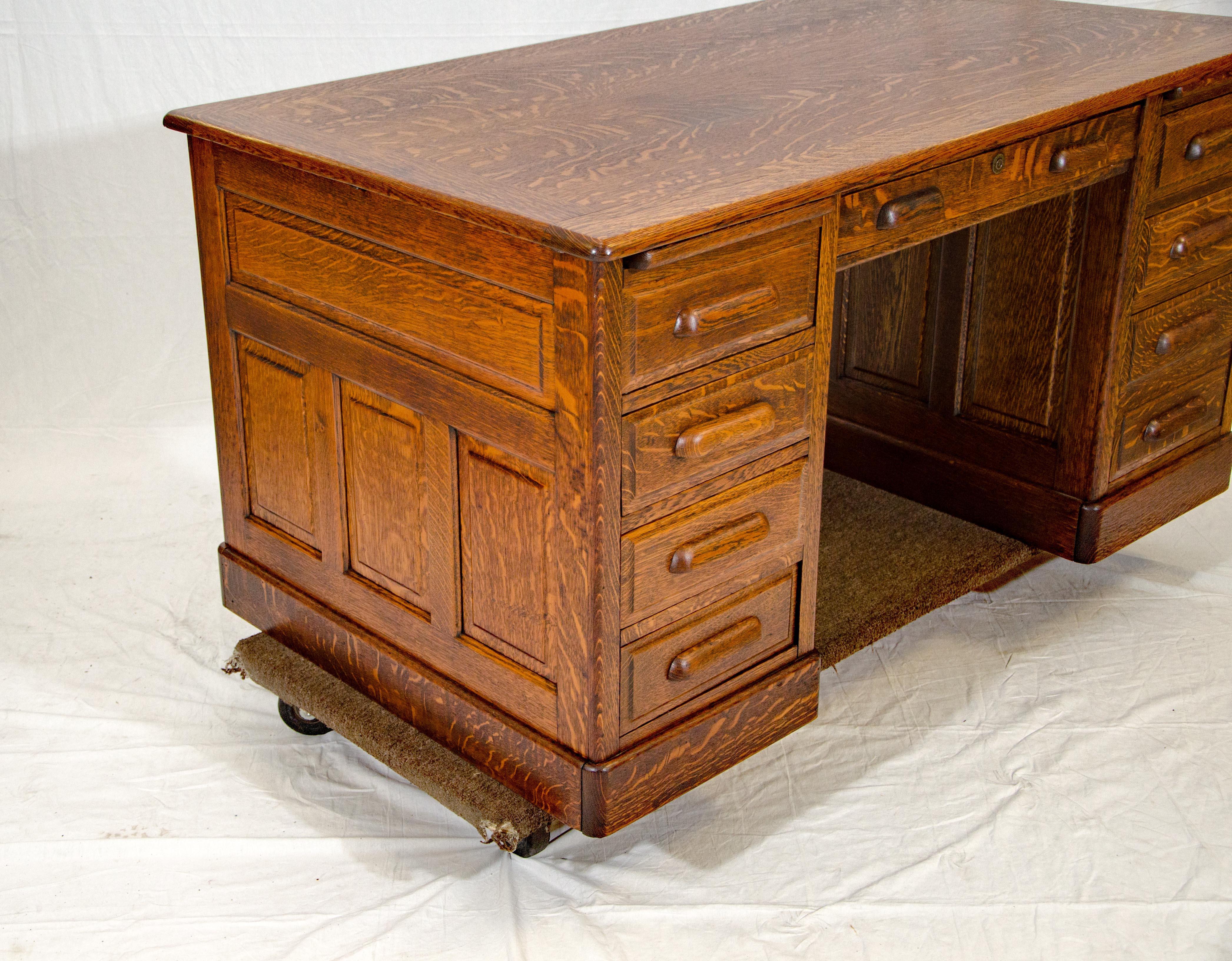 English Antique Oak Pedestal Desk, Globe-Wernicke, London
