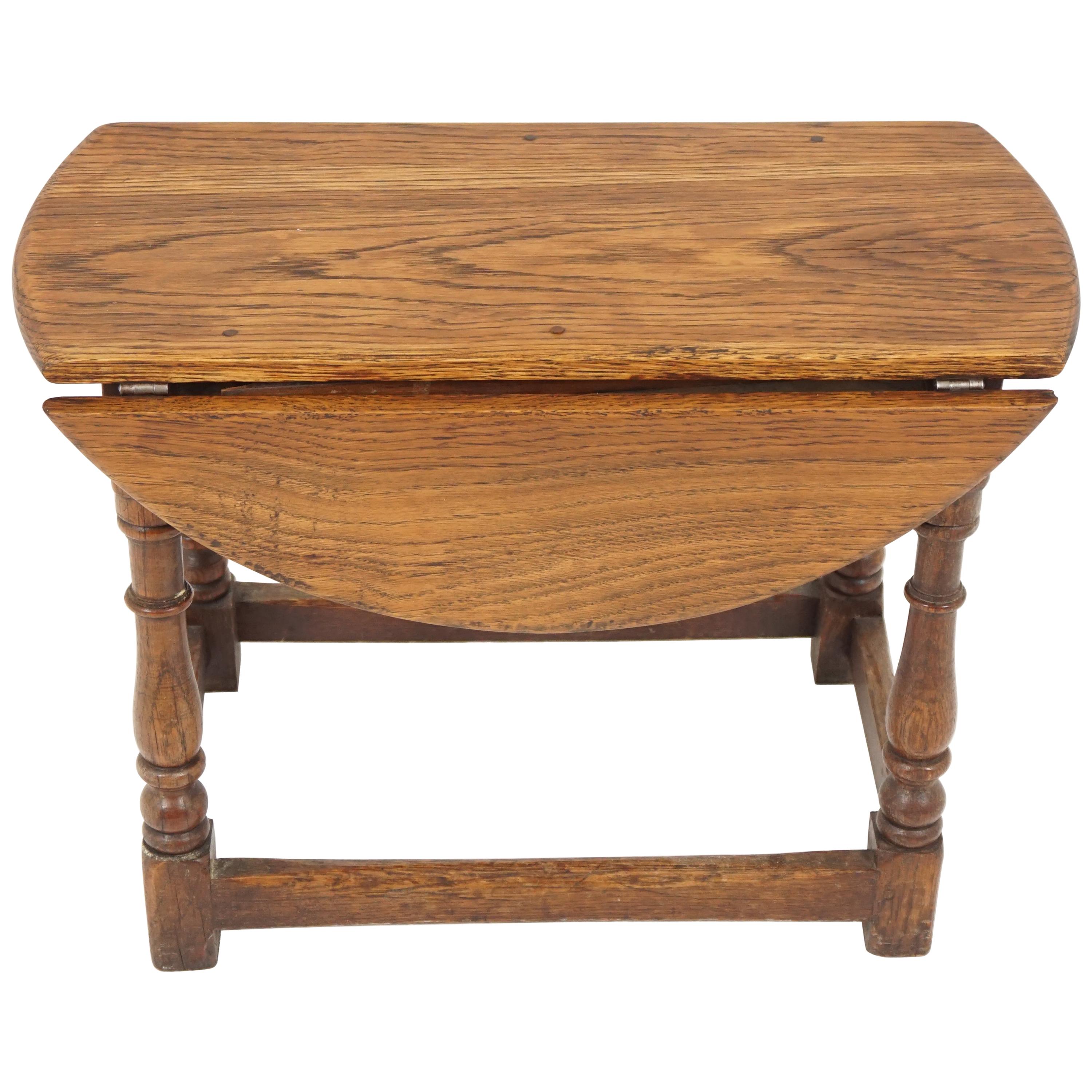 Antique Oak Petite Drop-Leaf Table, Gateleg Table, Scotland 1920, B2003