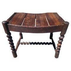 Antique Oak Petite Footstool with Barley Twist legs and a Hand Carved Apron