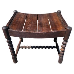 Antique Oak Petite Footstool with Barley Twist legs and a Hand Carved Apron