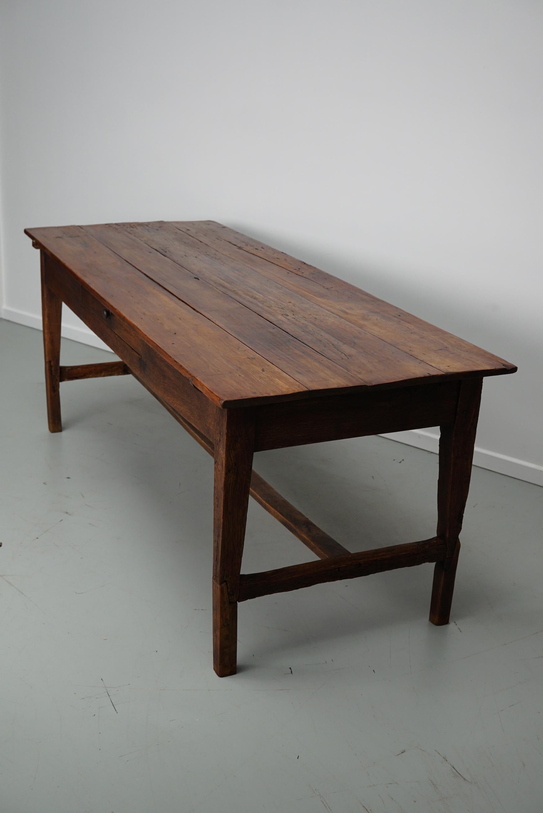  Antique Oak & Pine French Farmhouse Dining Table, 19th Century For Sale 9