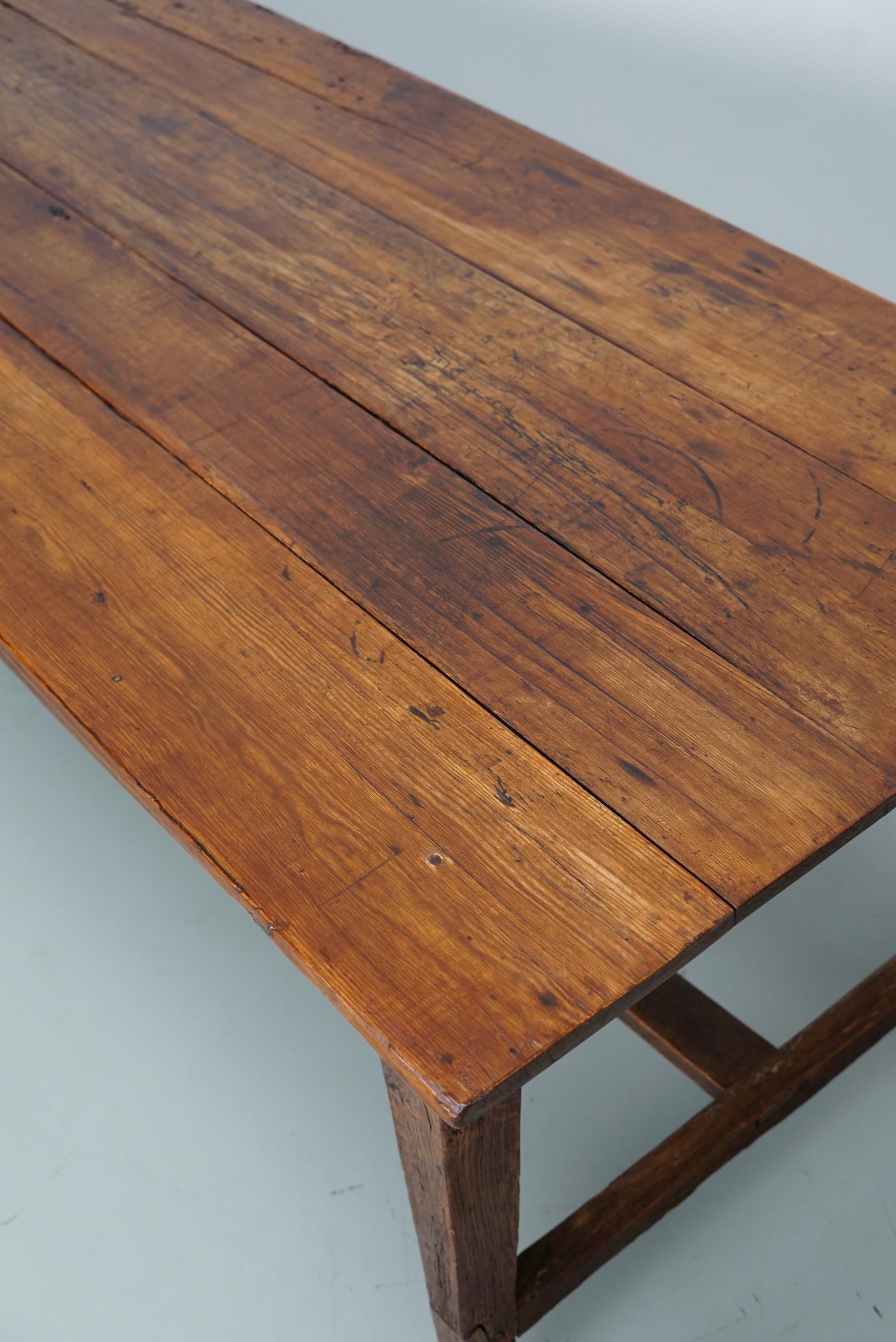  Antique Oak & Pine French Farmhouse Dining Table, 19th Century For Sale 11