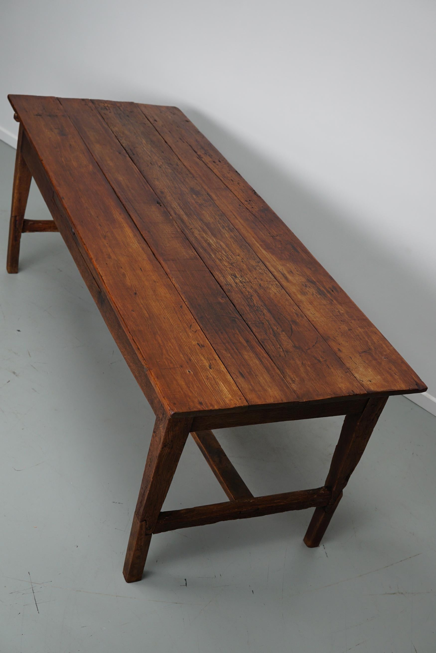  Antique Oak & Pine French Farmhouse Dining Table, 19th Century For Sale 13