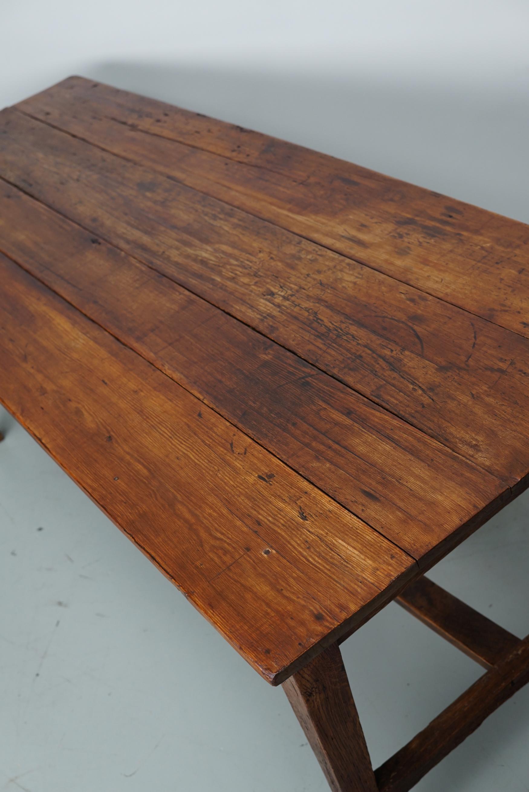  Antique Oak & Pine French Farmhouse Dining Table, 19th Century For Sale 15