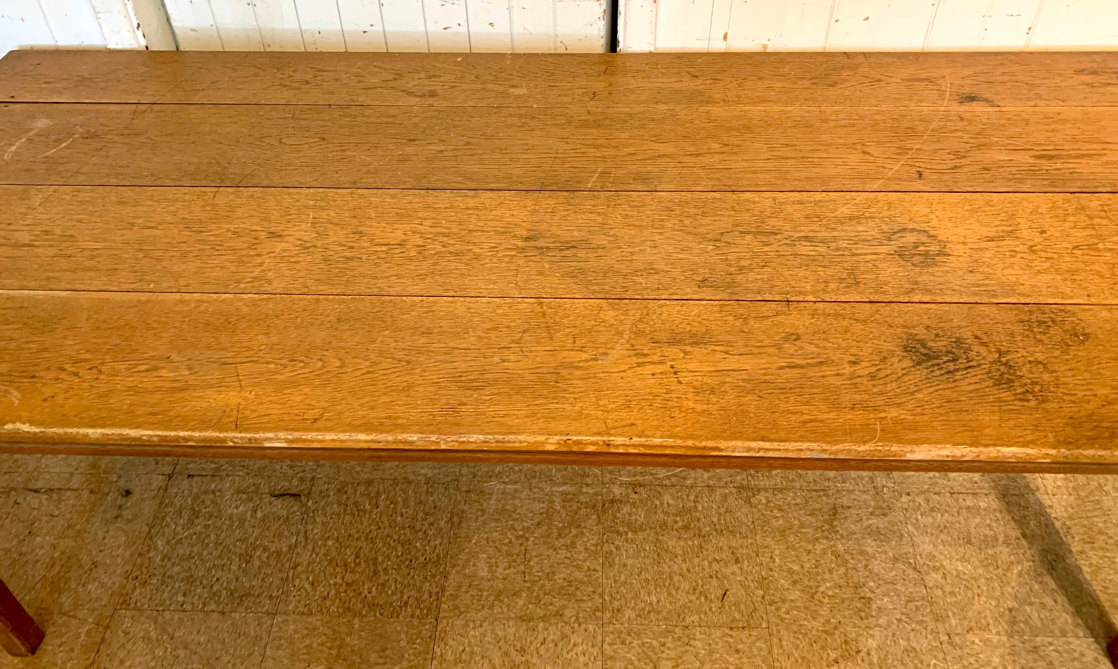 American Antique Oak Plank Farmhouse Dining Table