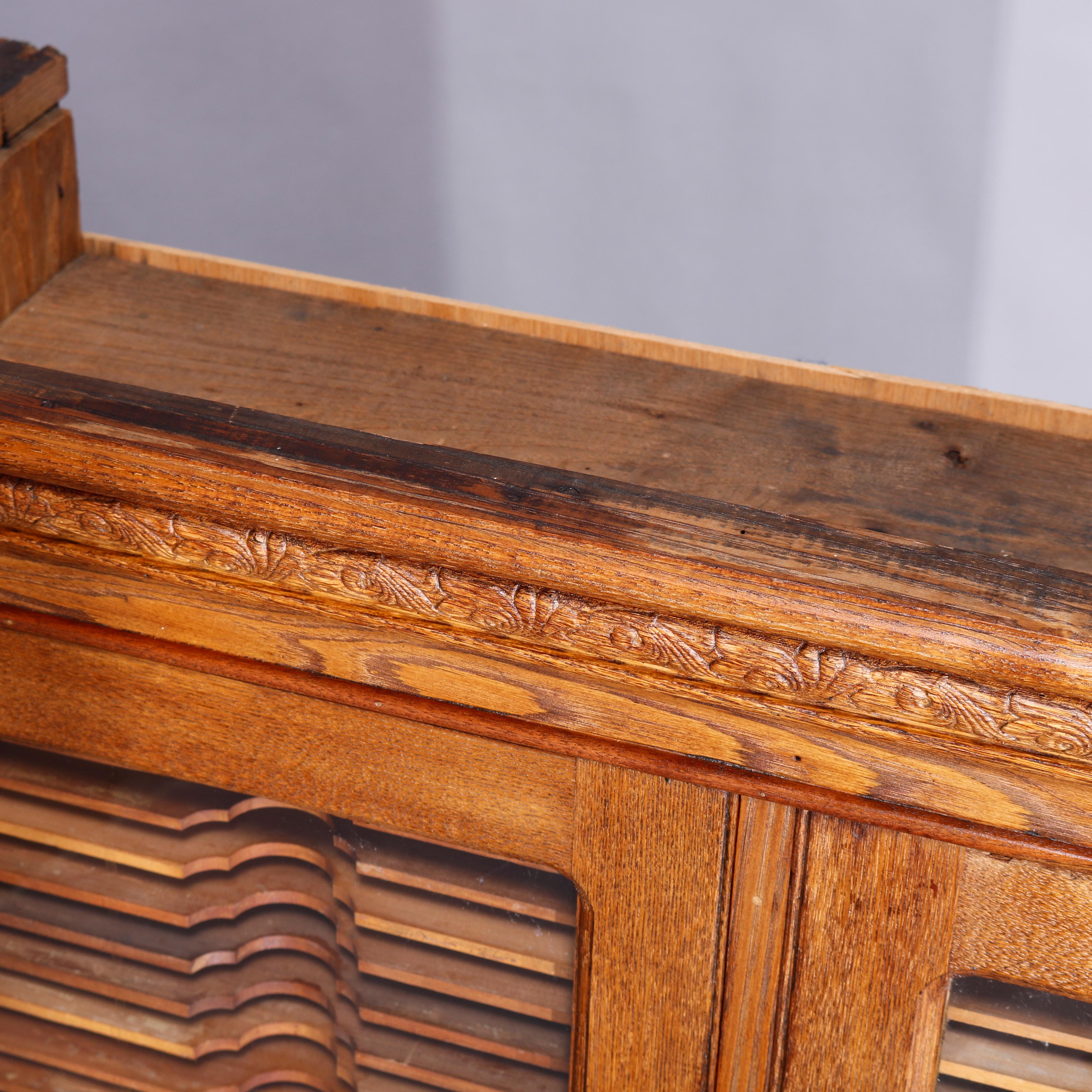 Antique Oak Postmaster Double Door Hanging Wall Cabinet Filer, c1900 3