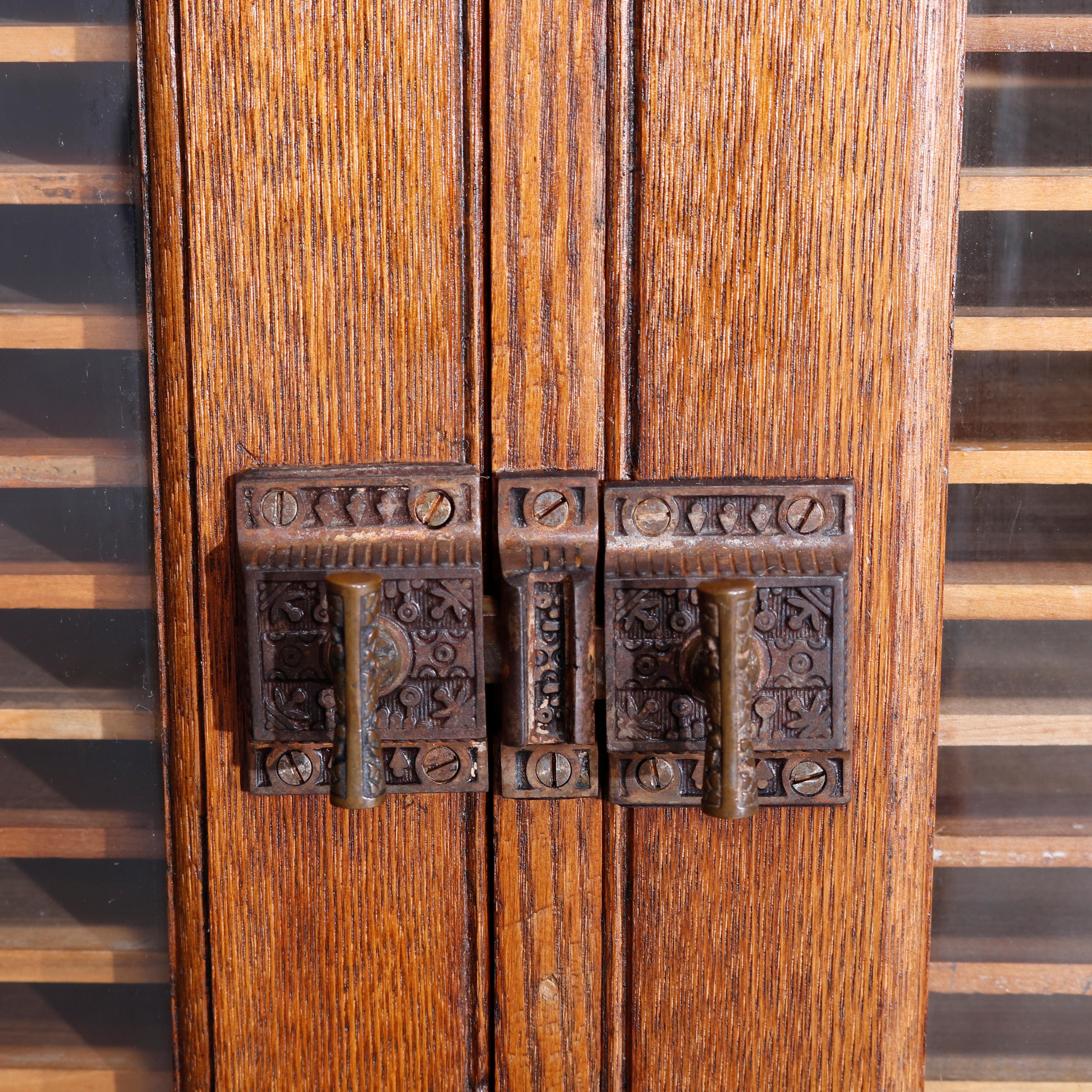 Antique Oak Postmaster Double Door Hanging Wall Cabinet Filer, c1900 1