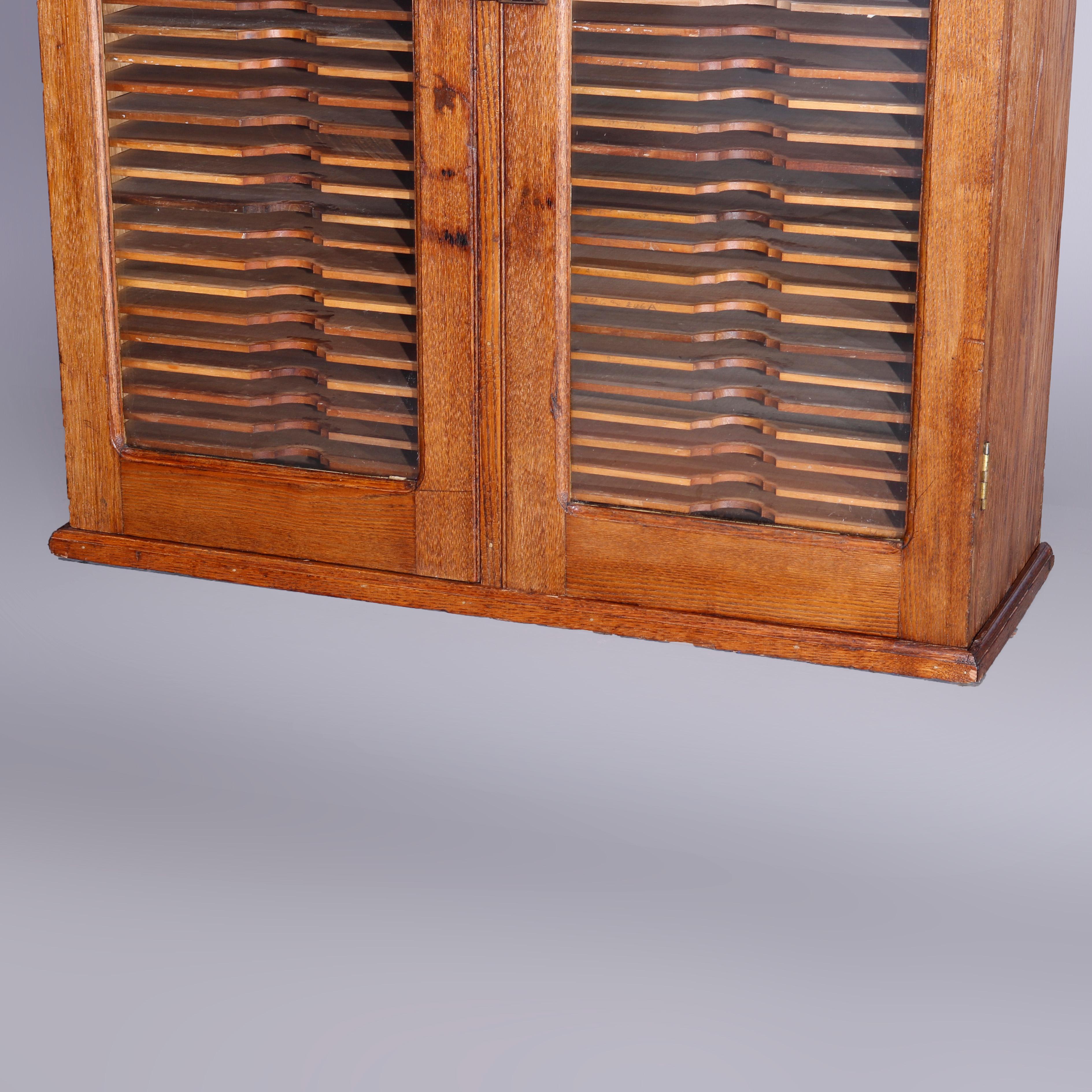 Antique Oak Postmaster Double Door Hanging Wall Cabinet Filer, c1900 2